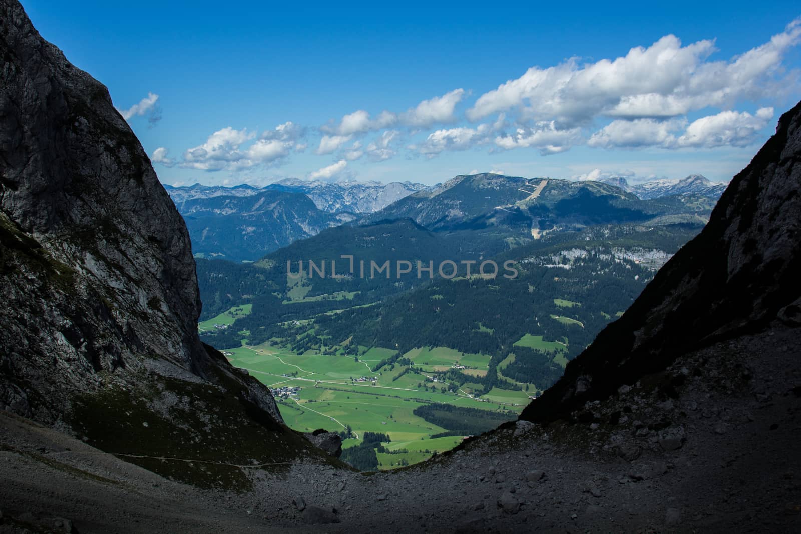 Large view from the ravine in Austria Alps