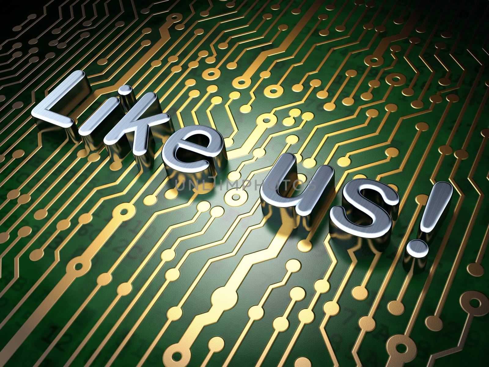 Social network concept: Like us! on circuit board background by maxkabakov