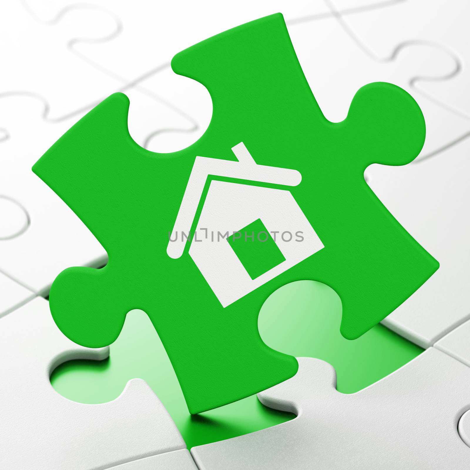 Business concept: Home on Green puzzle pieces background, 3d render