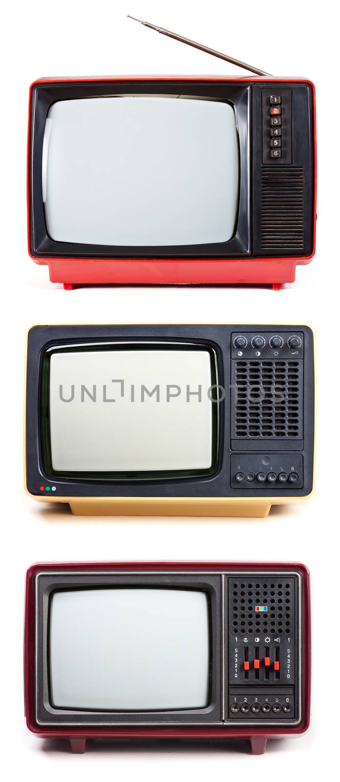 Vintage Television sets isolated on white background