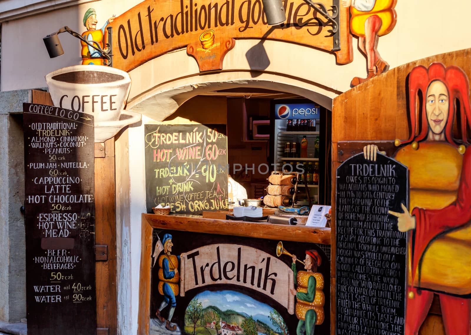 PRAGUE, CZECH REPUBLIC - MARCH 13th, 2014 - Traditional trdelnik shop, a traditional historic sweet Czech pastry, Prague, Czech Republic, Europe