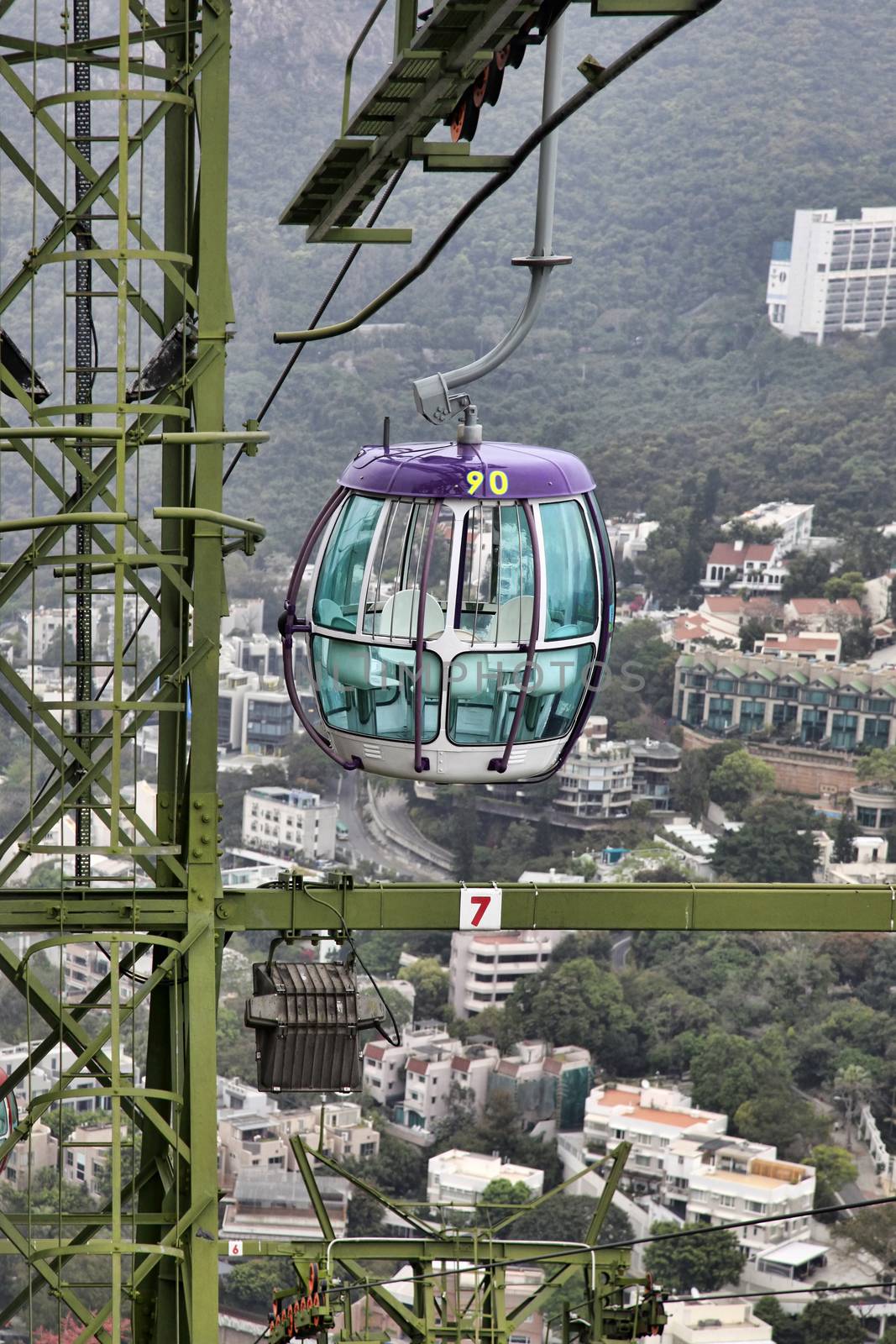 Cable car in amusement park in Hong Kong