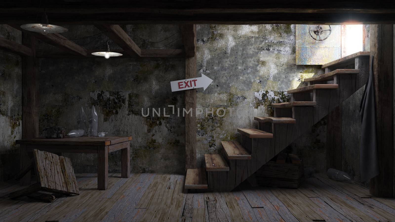 ancient concept room shelter interior with signboard by denisgo