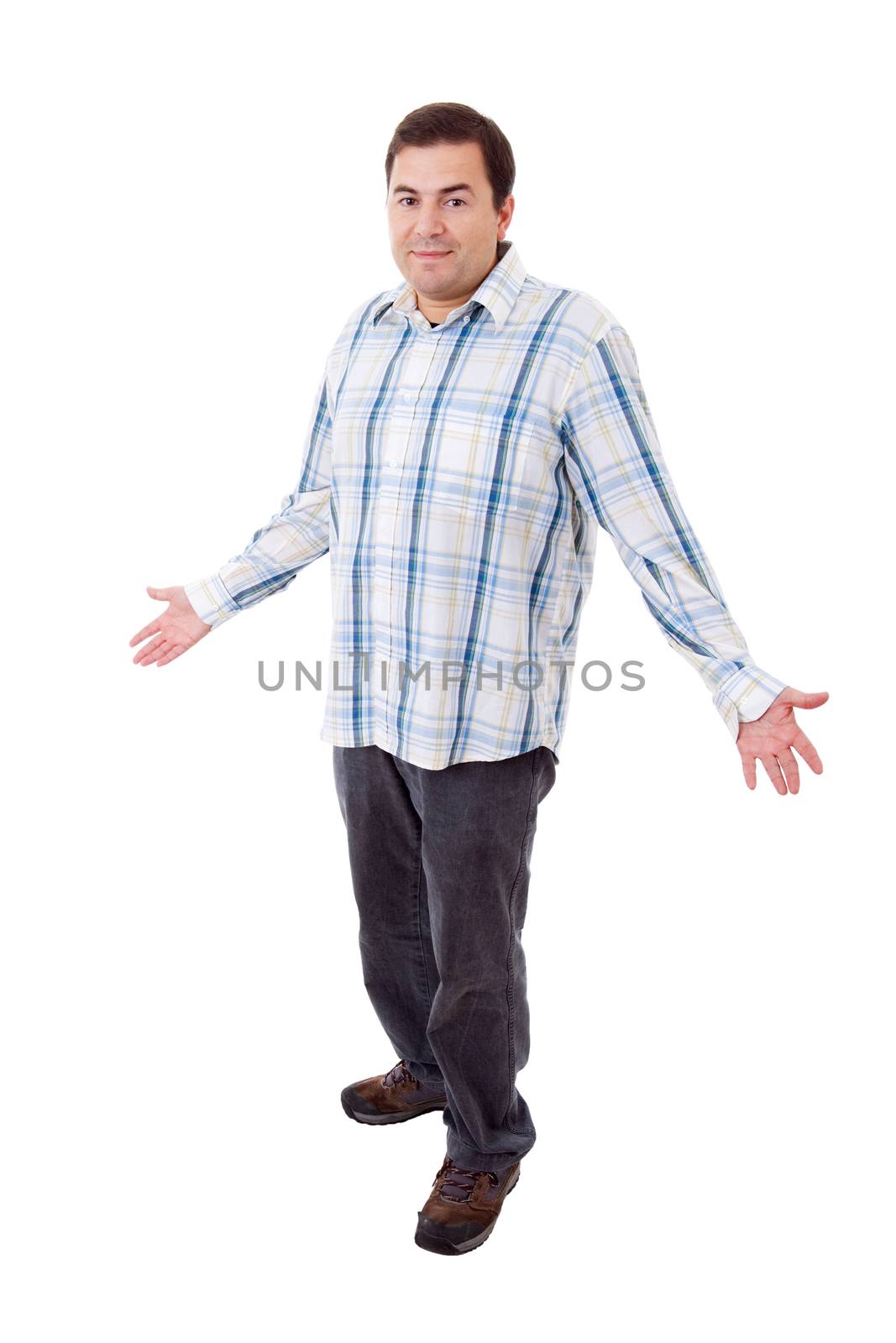 young casual man full body in a white background