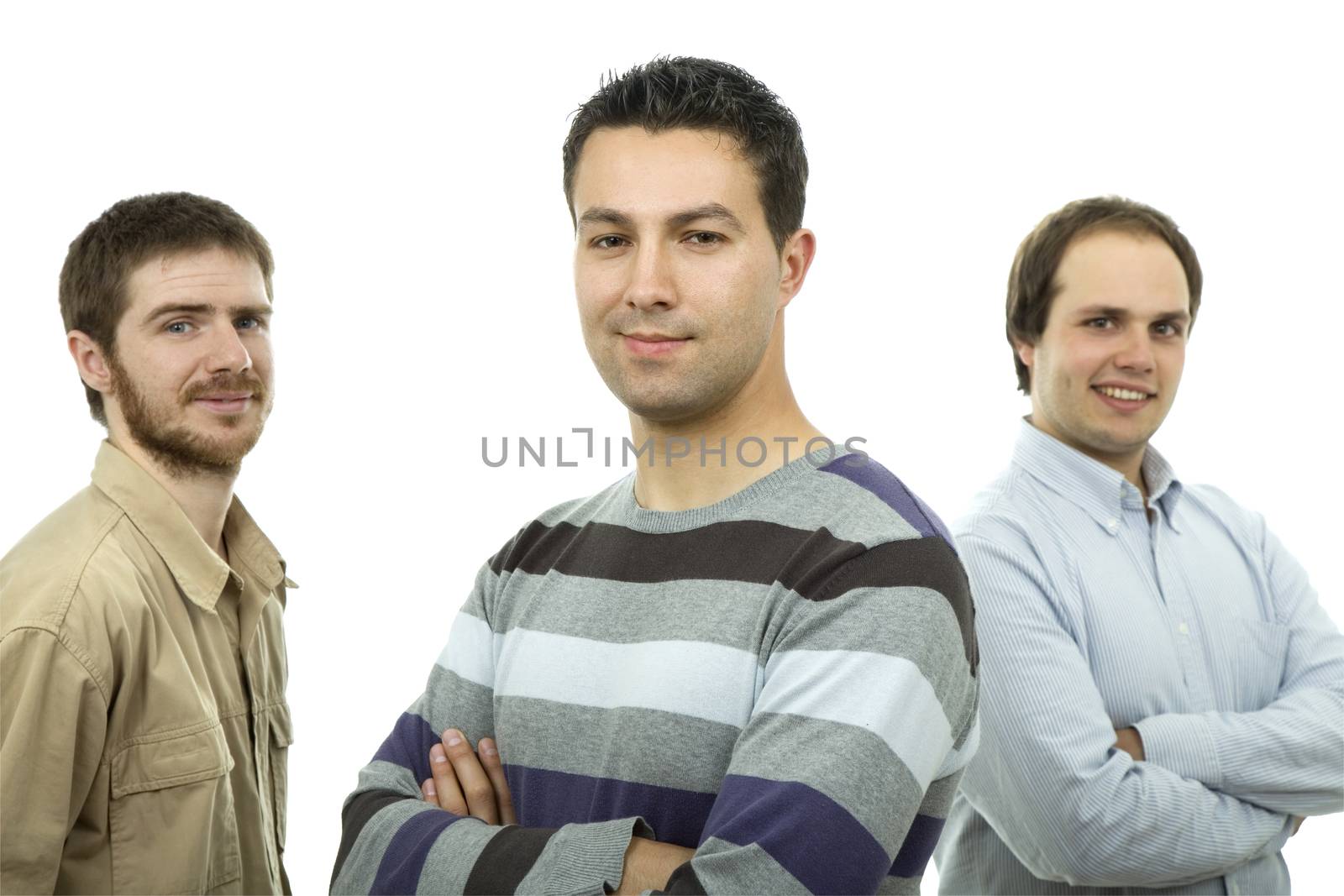 three casual men isolated on white background