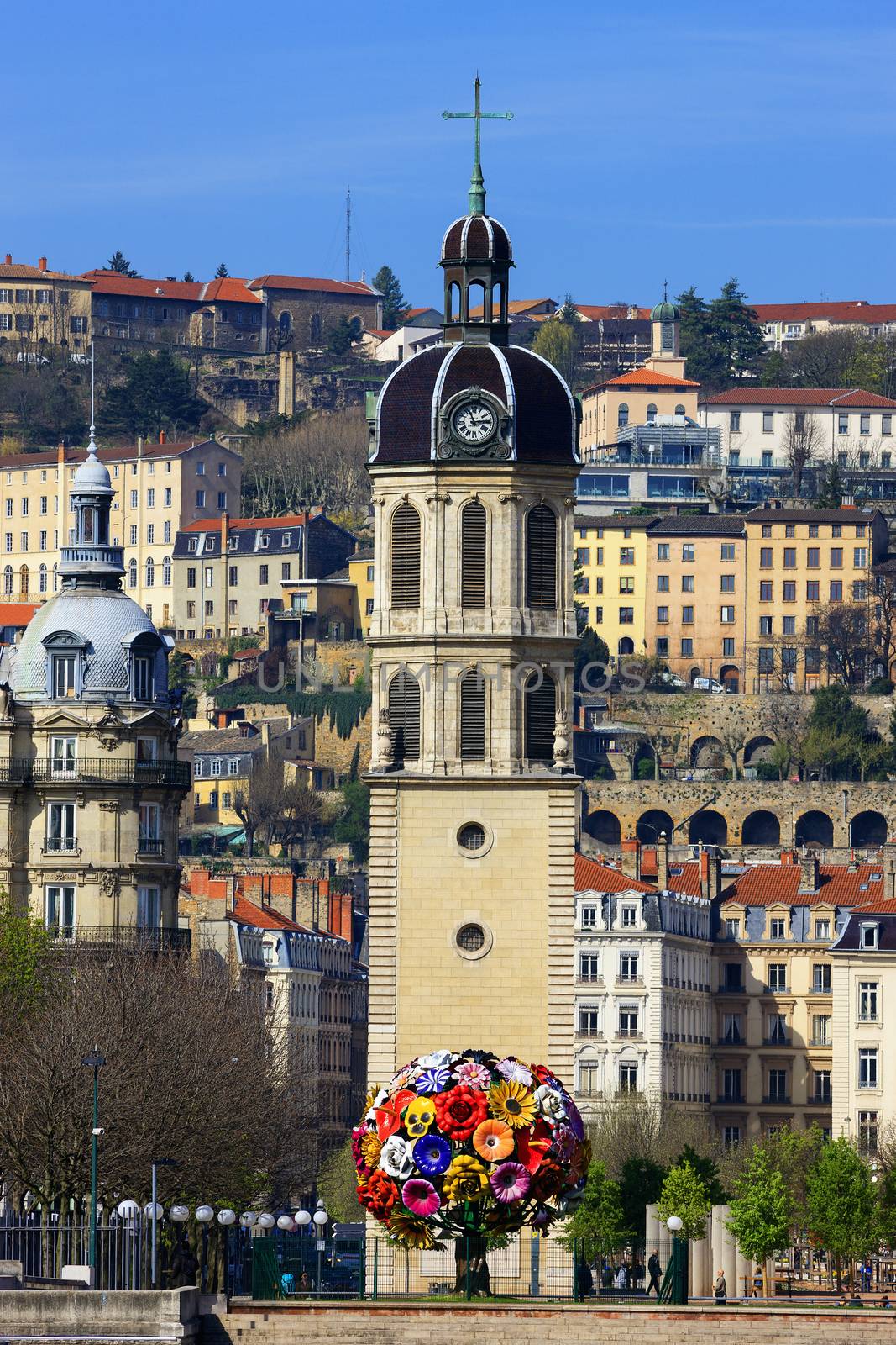 Vertical view of famous tower at Lyon, France