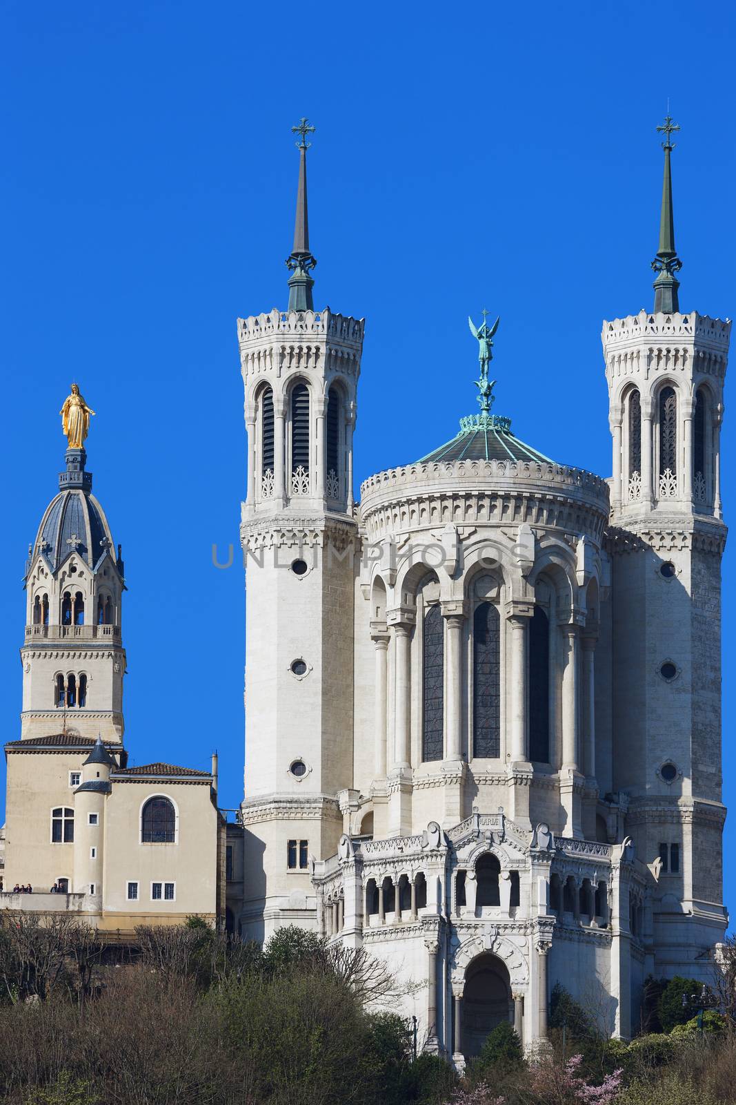 Famous Lyon Basilica in the blue sky 