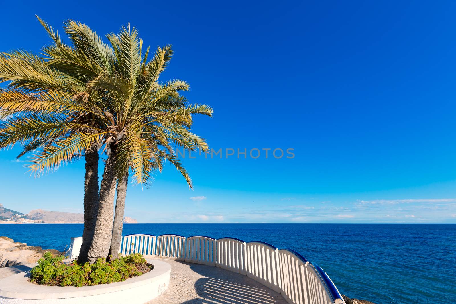 Altea beach balconade typical white Mediterranean village Alicante of Spain