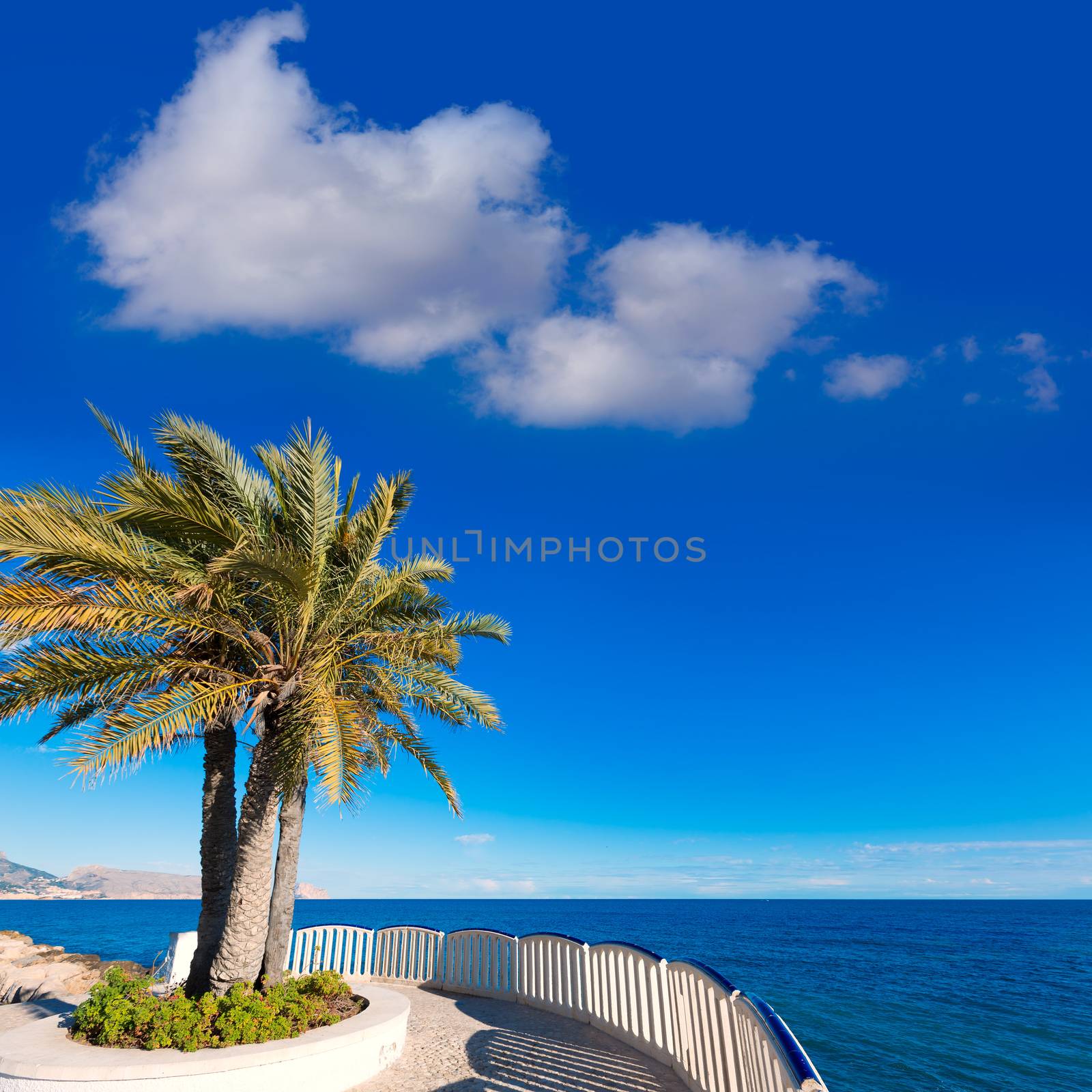 Altea beach balconade typical white Mediterranean village Alicante of Spain