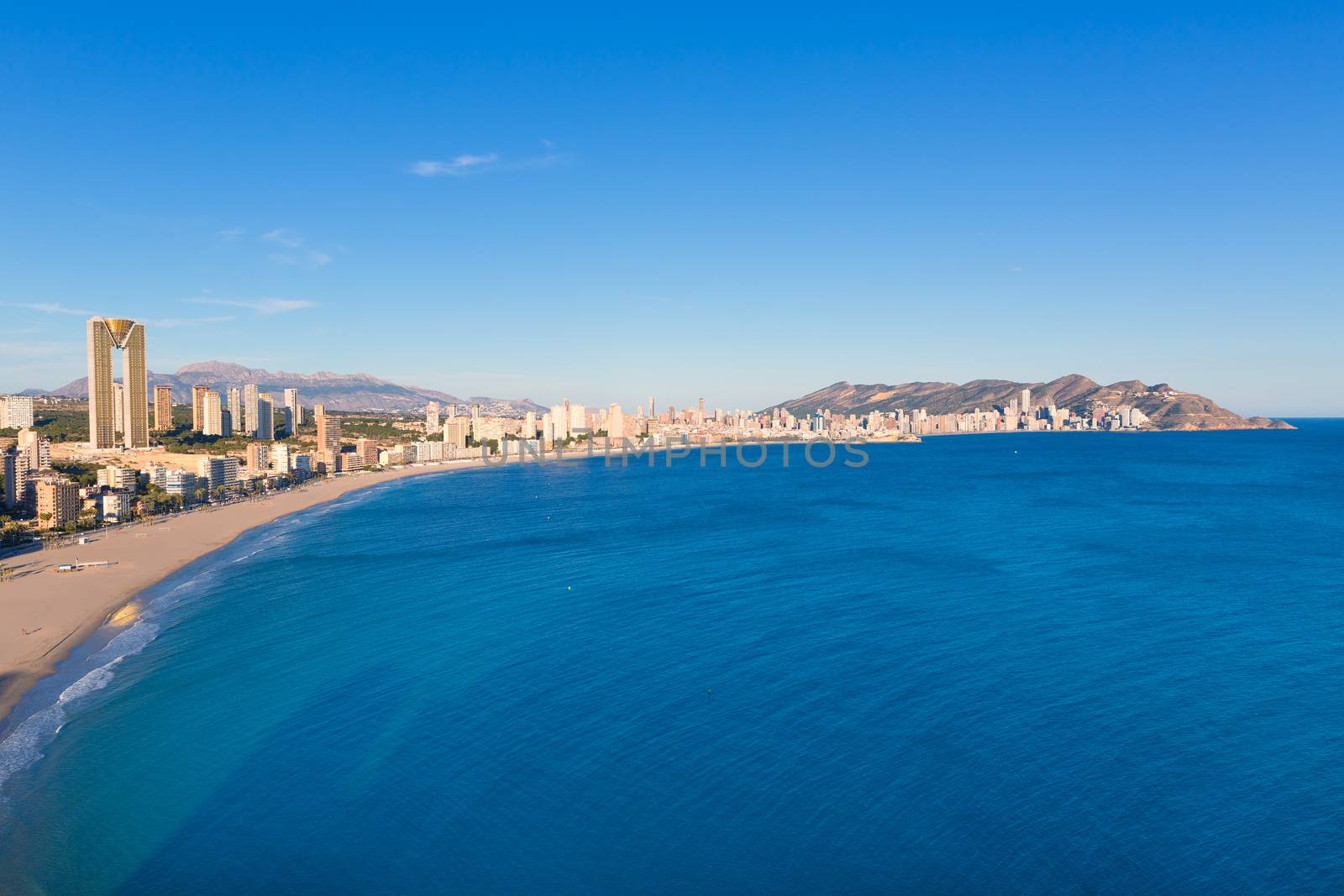 Benidorm alicante skyline aerial view of Poniente beach by lunamarina