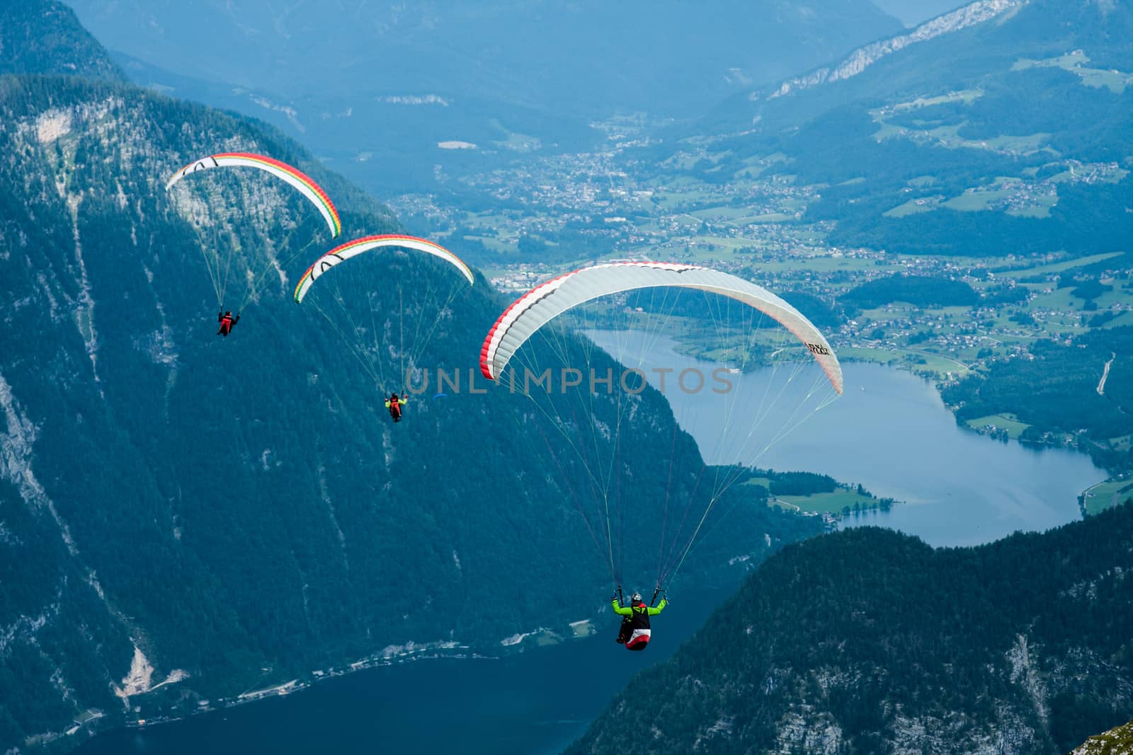 Parachuting in the high Austria Alps mountains