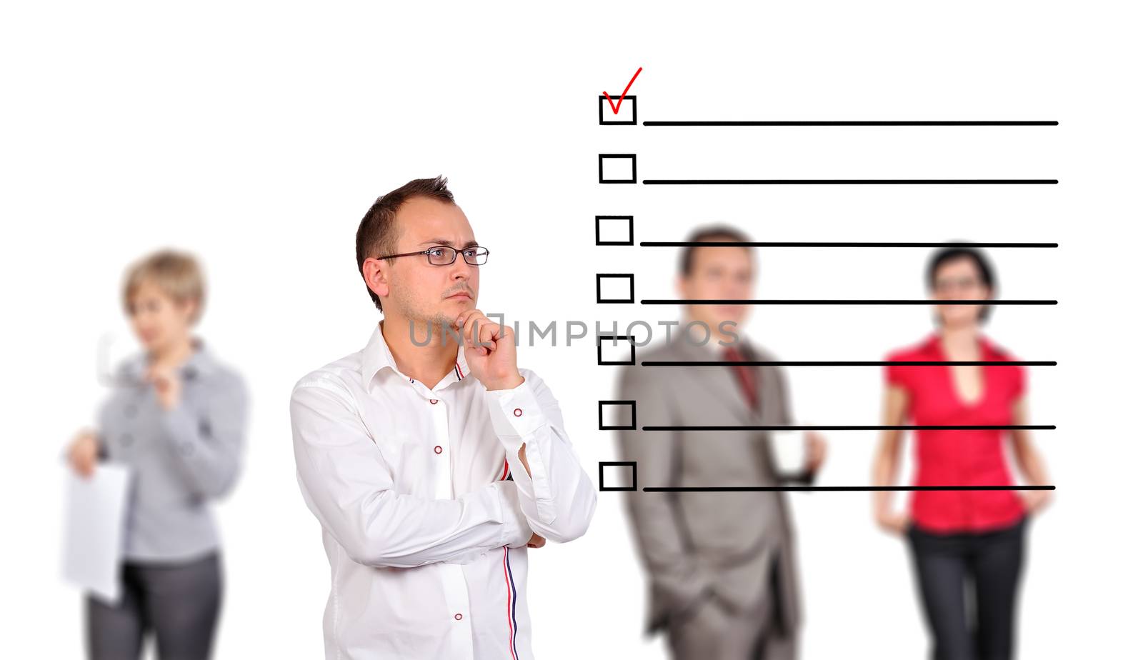 businesswoman looking on check box  and people on background