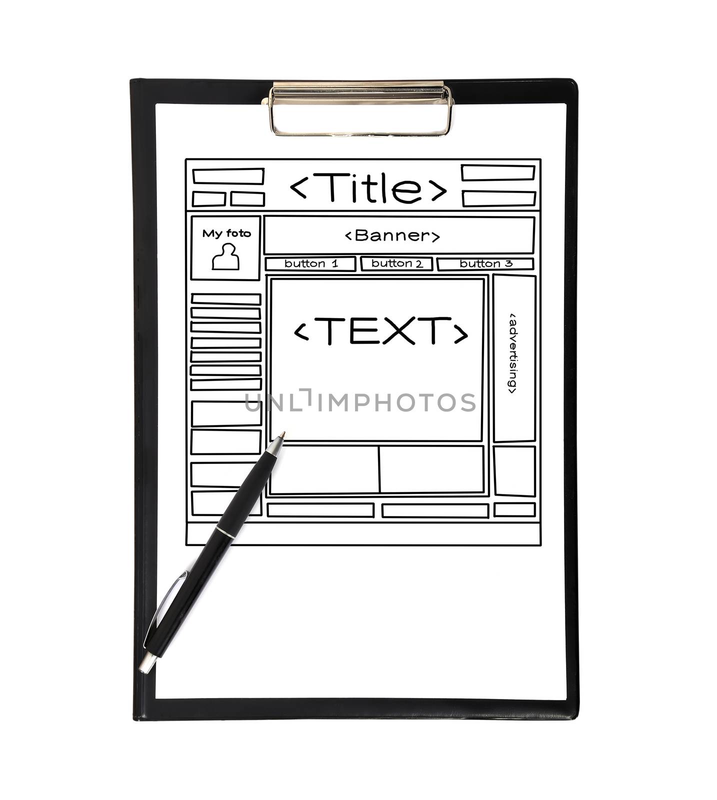 clipboard with template web page and pen