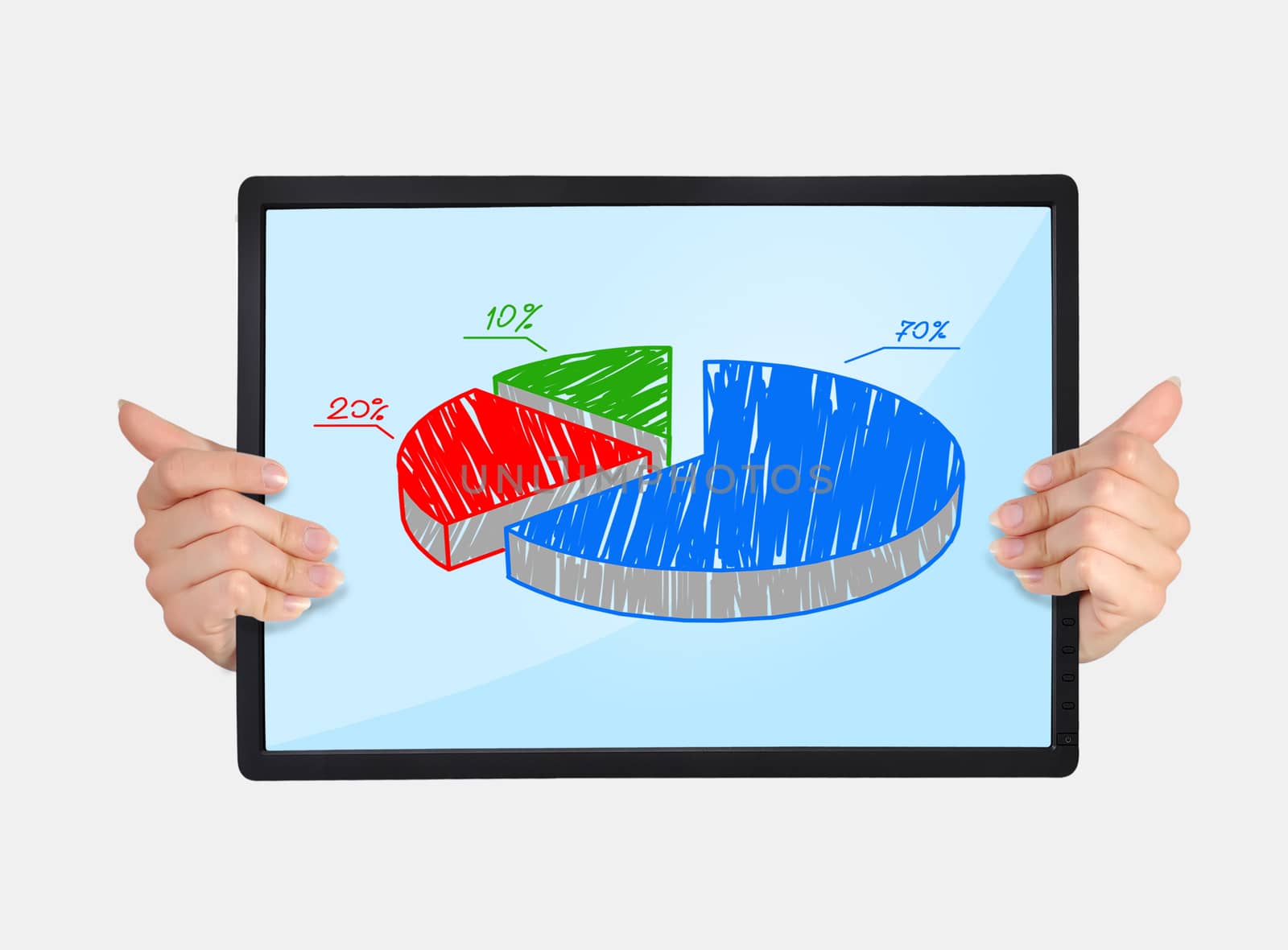 tablet with chart in hands on a white background