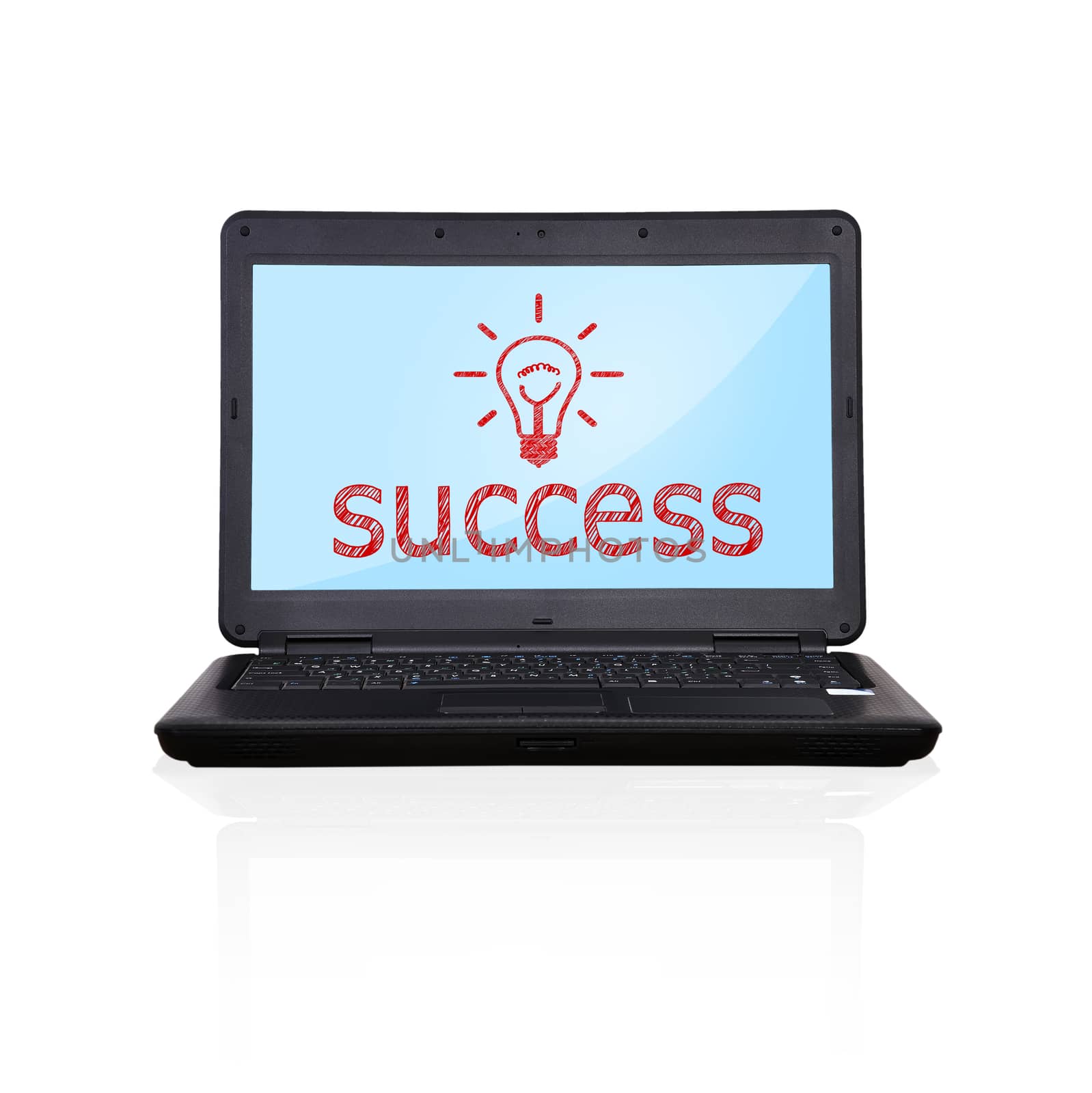 black laptop with success symbol on screen