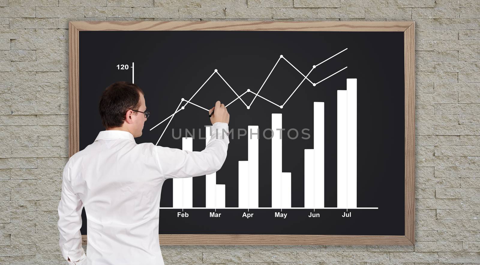 businessman drawing chart on blackboard