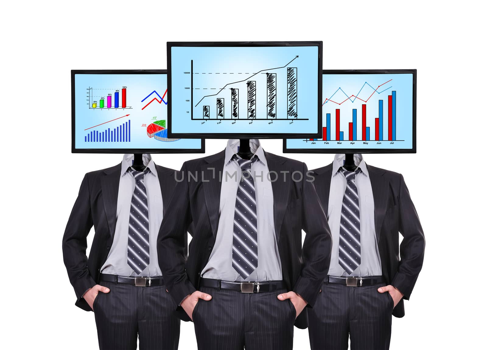 businessman and monitor with chart for a head