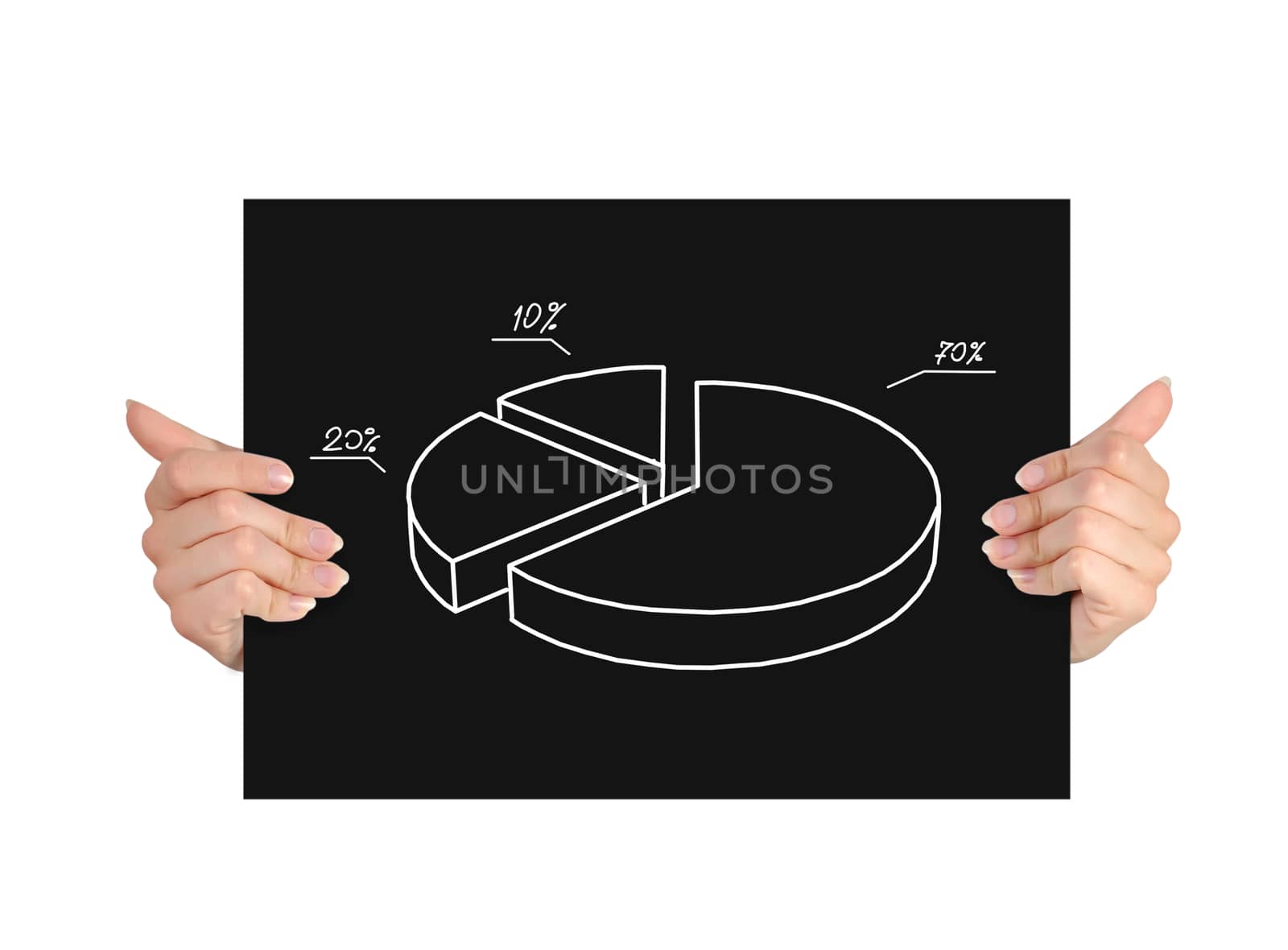 hands holding paper with graphic on a white background