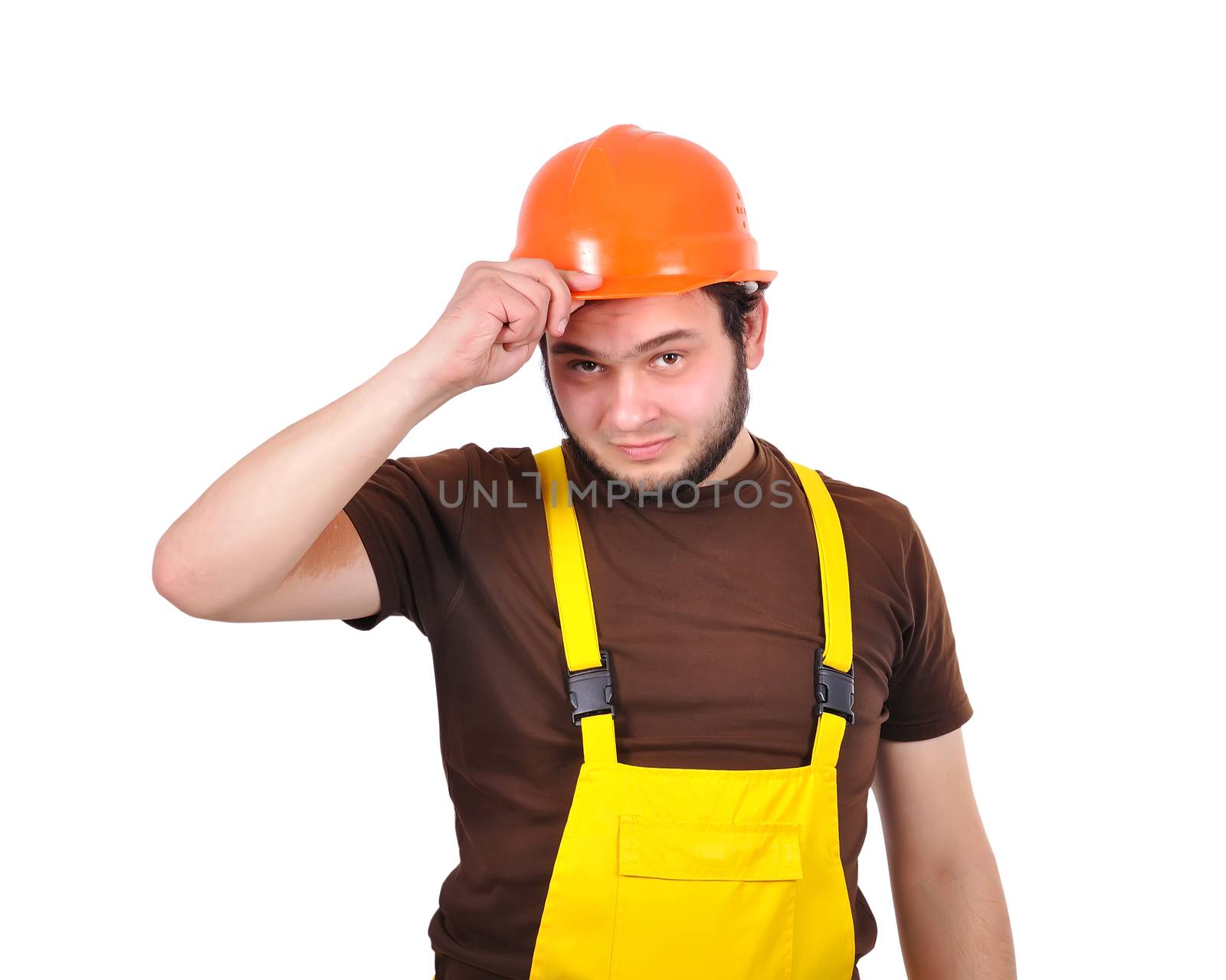 builder with helmet on a white background