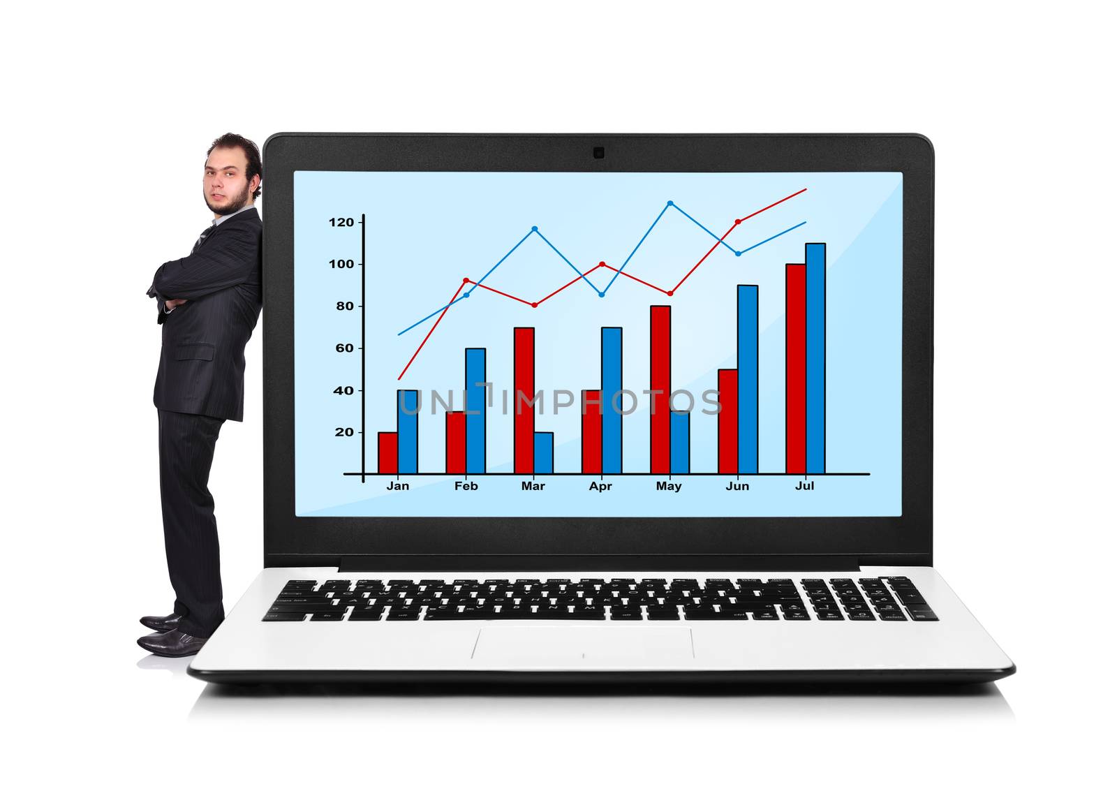 Businessman and laptop with chart by vetkit