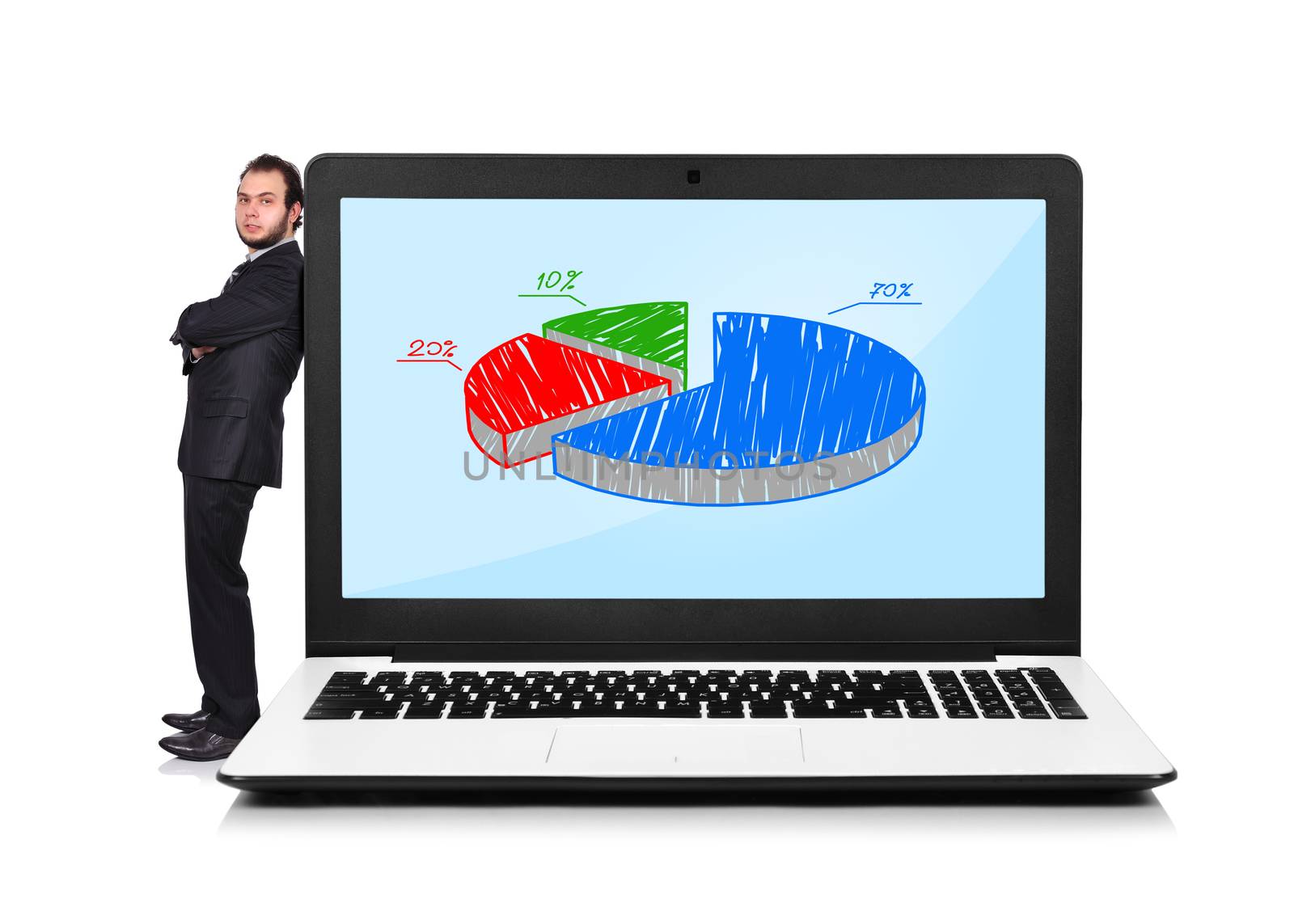 Businessman and laptop with chart by vetkit