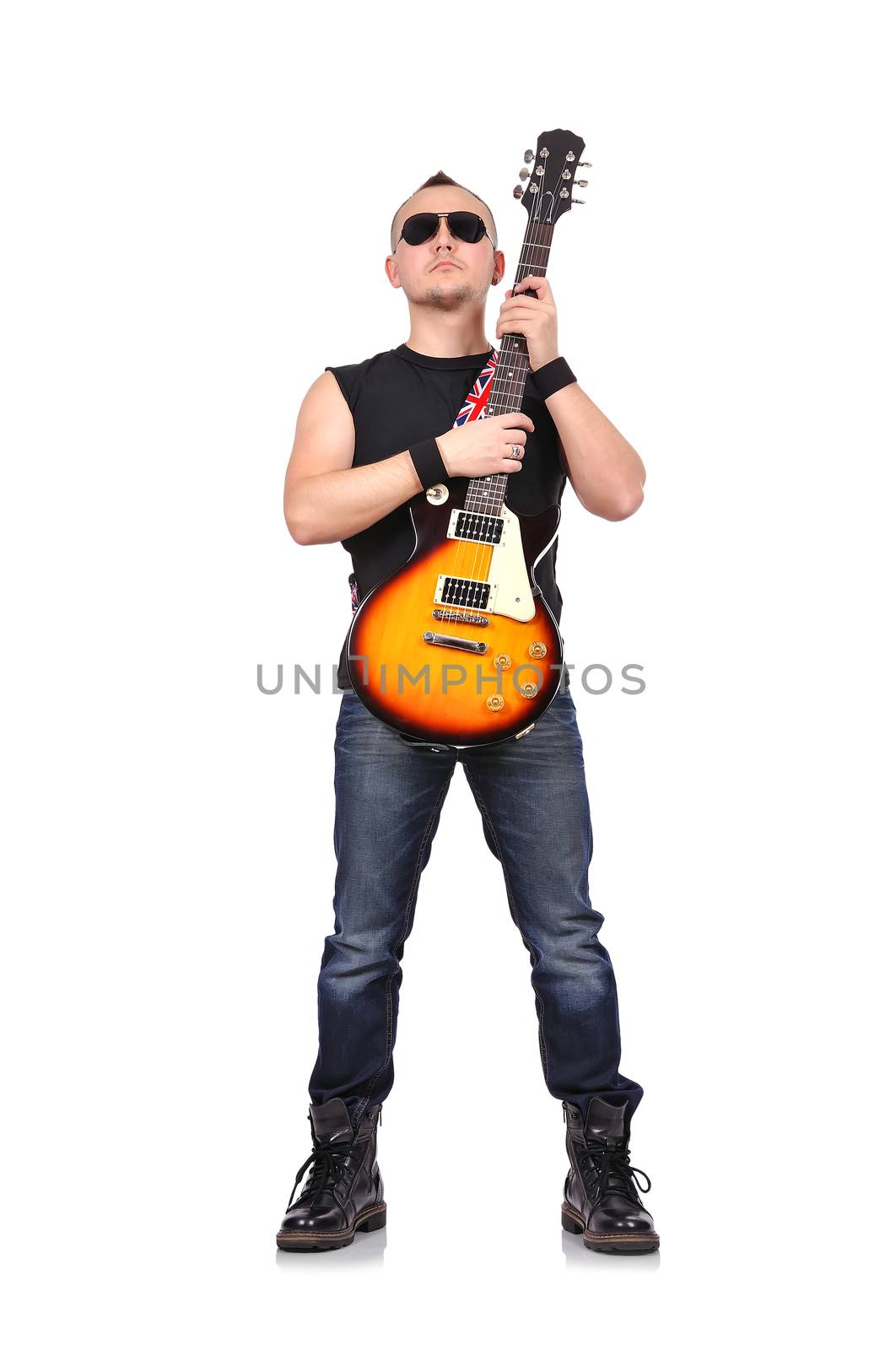 young rocker is playing electrical guitar