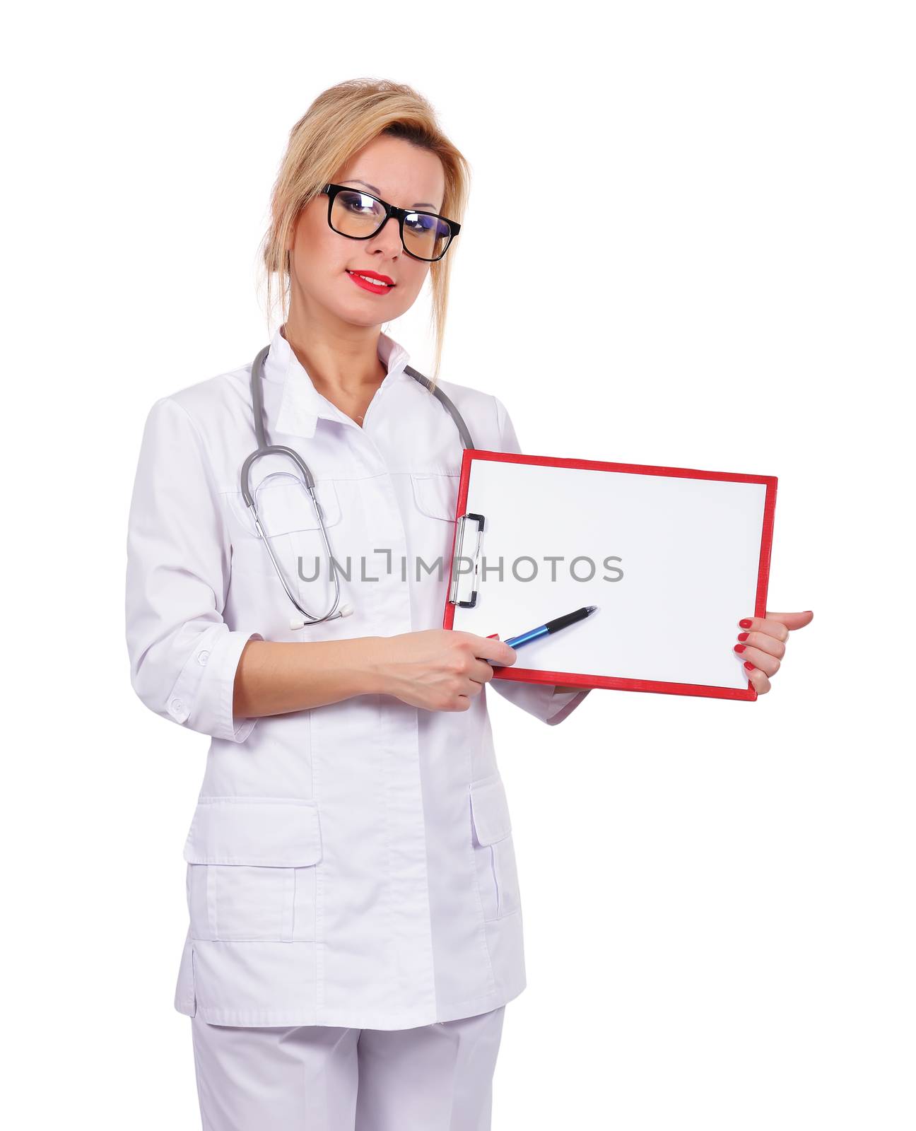 doctor with blank clipboard by vetkit