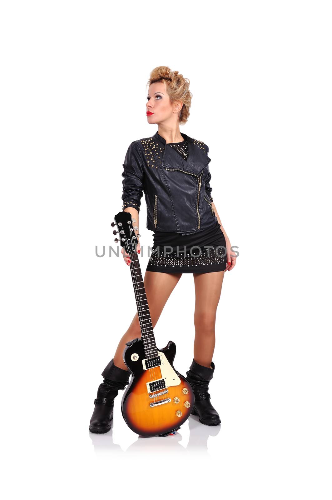 young rock girl holding electric guitar