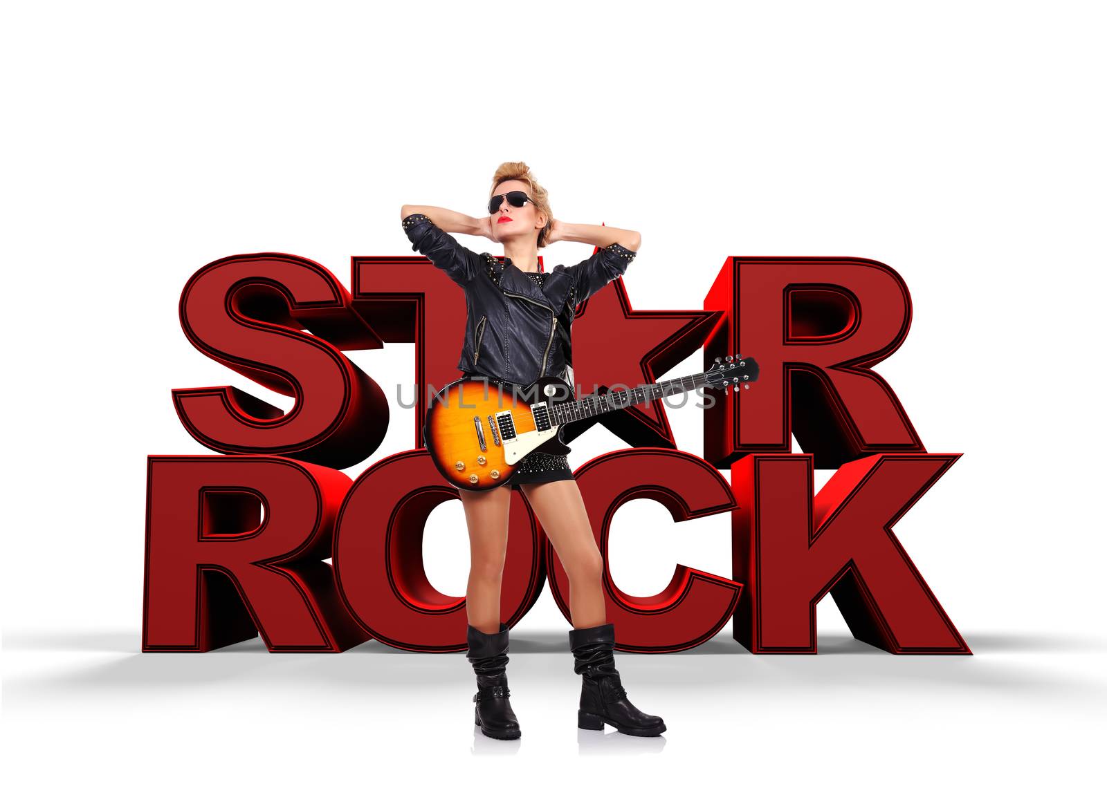 rock star, young  girl with electric guitar