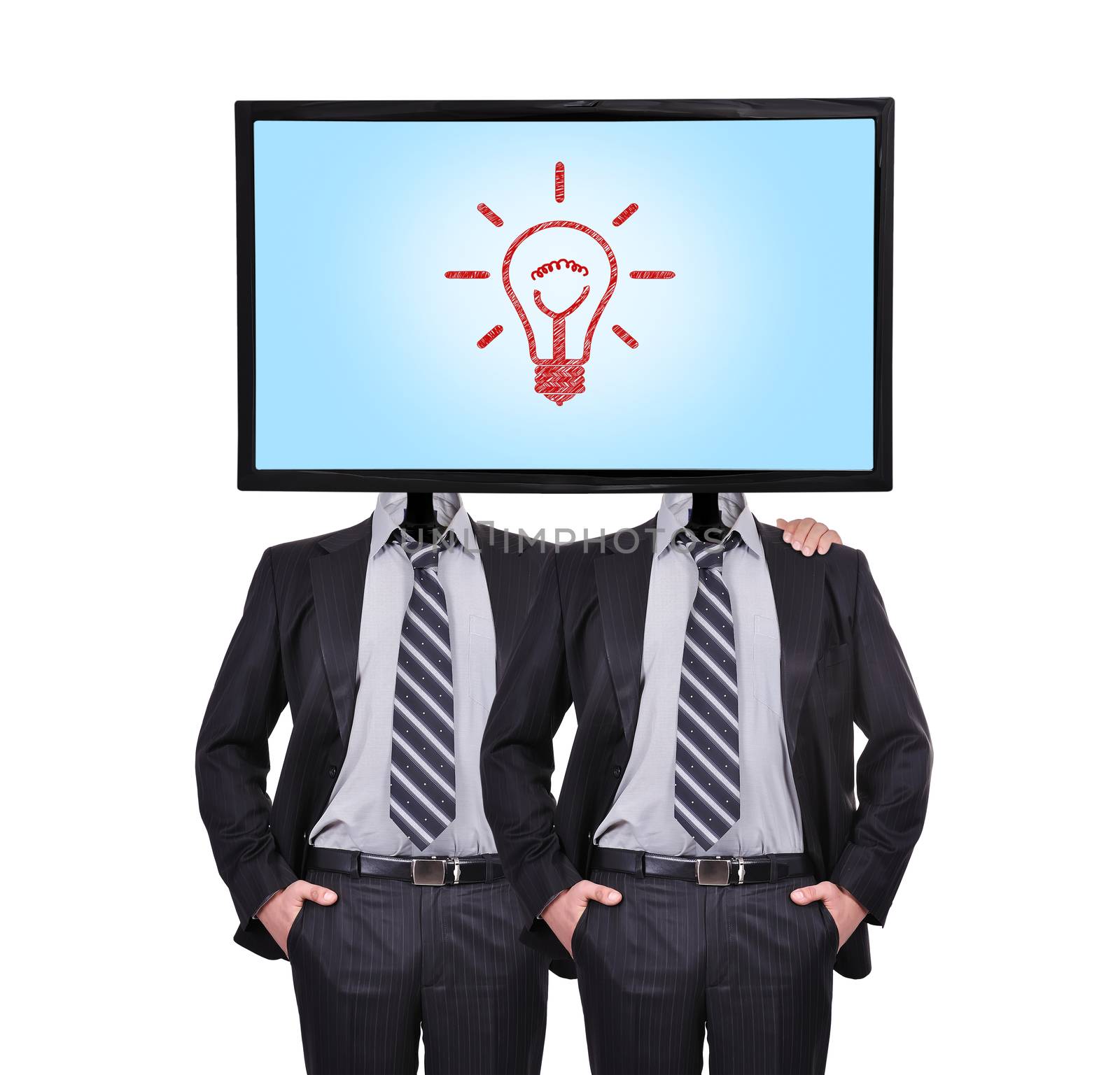 businessman and monitor with lightbulb for a head