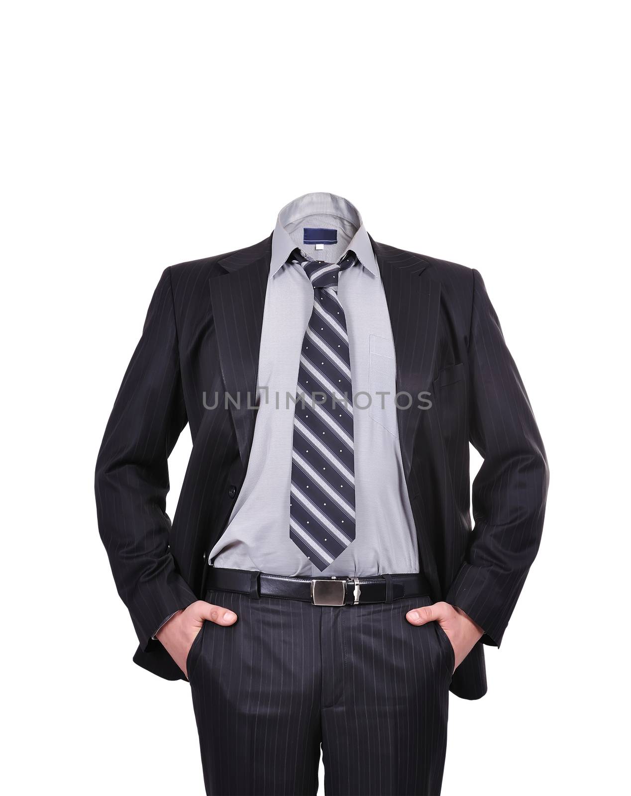 businessman standing without a head on white background