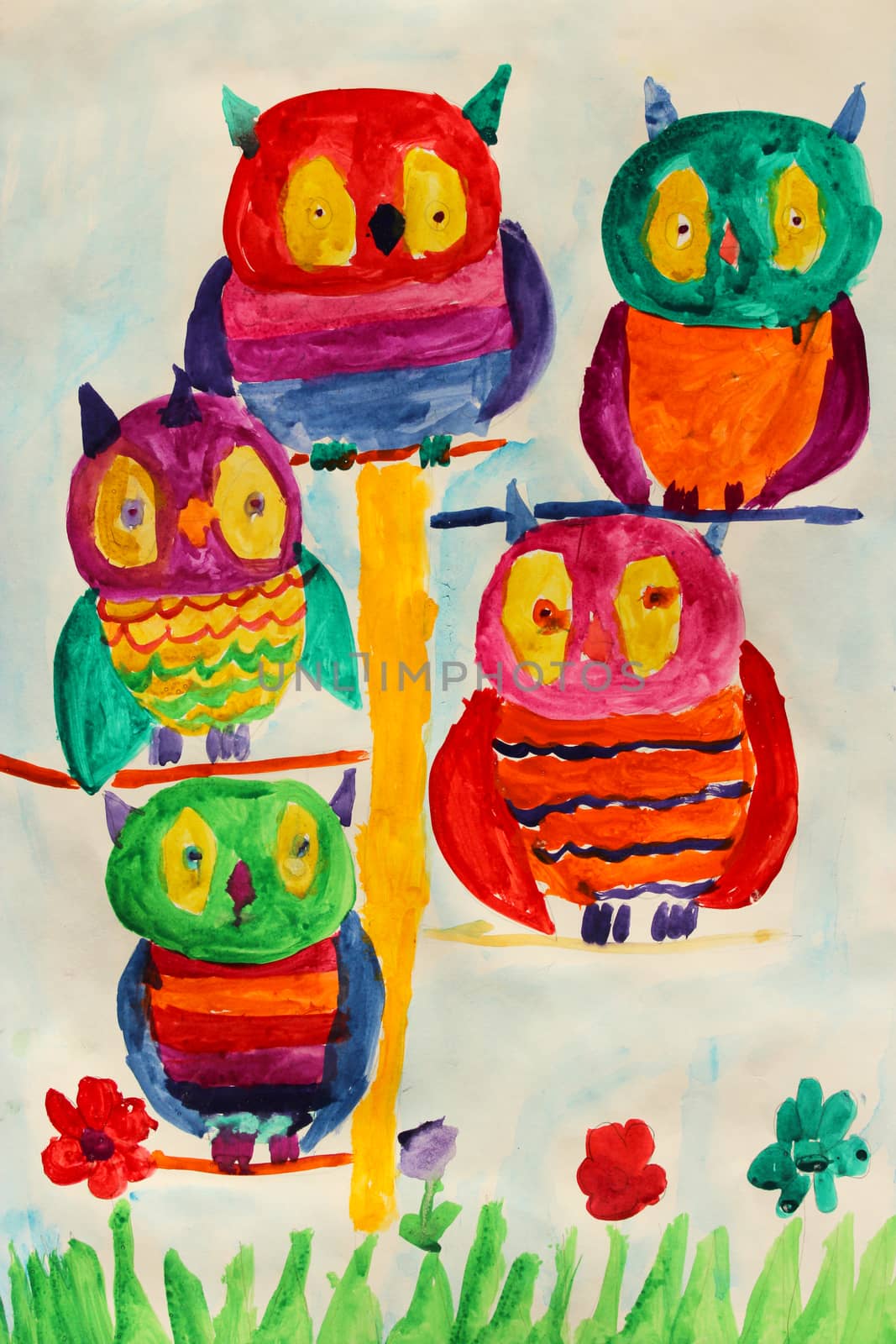 Children's drawing with some nice fairy owls by alexmak