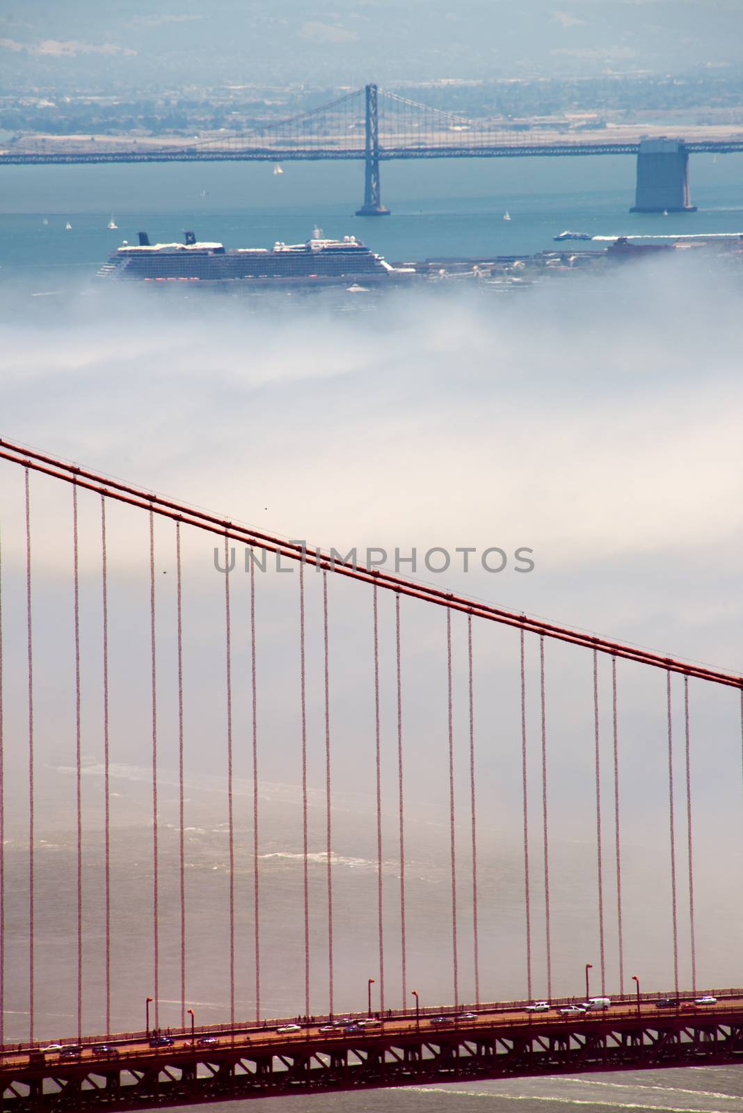Golden Gate Bridge and Bay Bridge, San Francisco Bay, San Francisco, California, USA