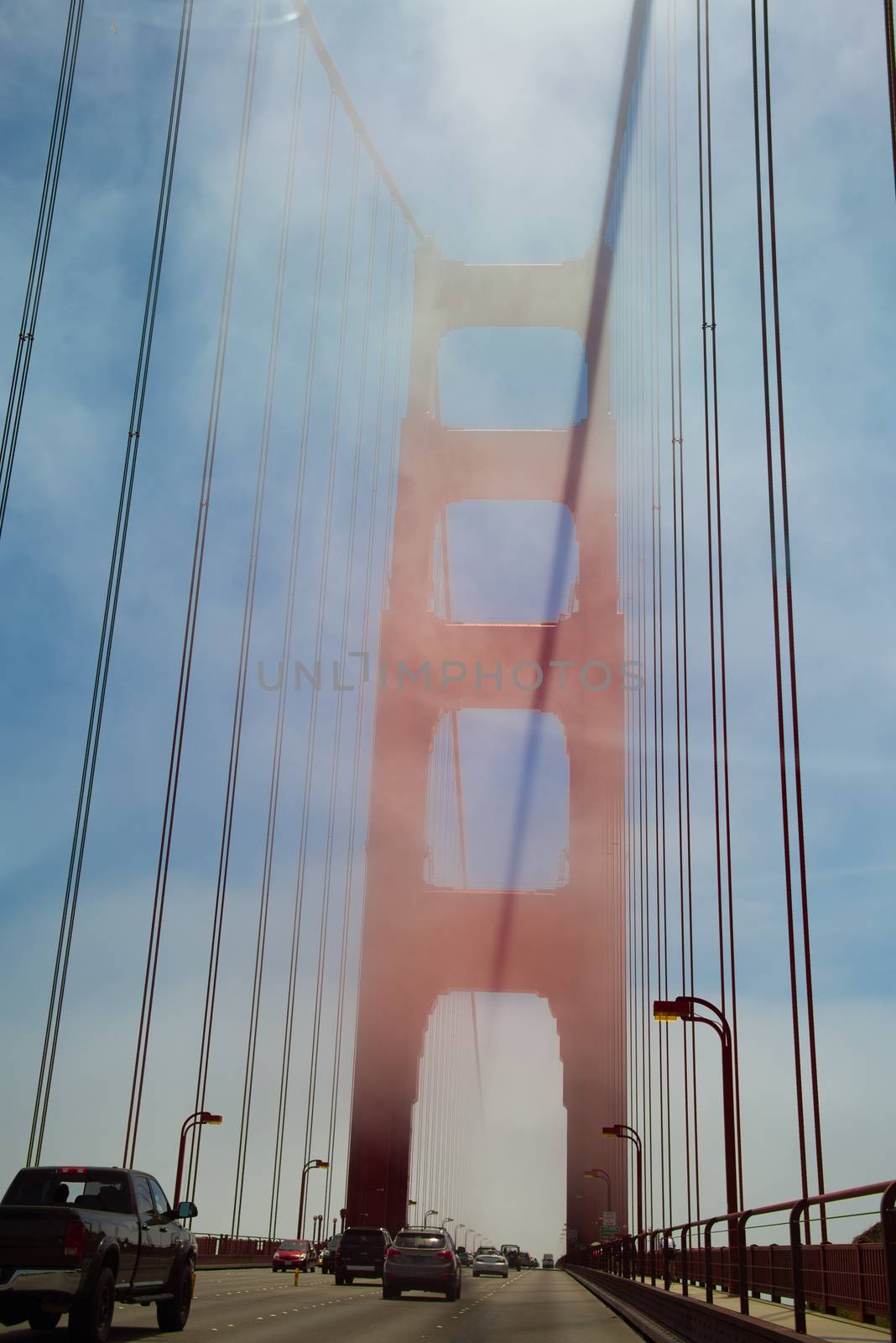 Traffic on the suspension bridge, Golden Gate Bridge, San Francisco Bay, San Francisco, California, USA