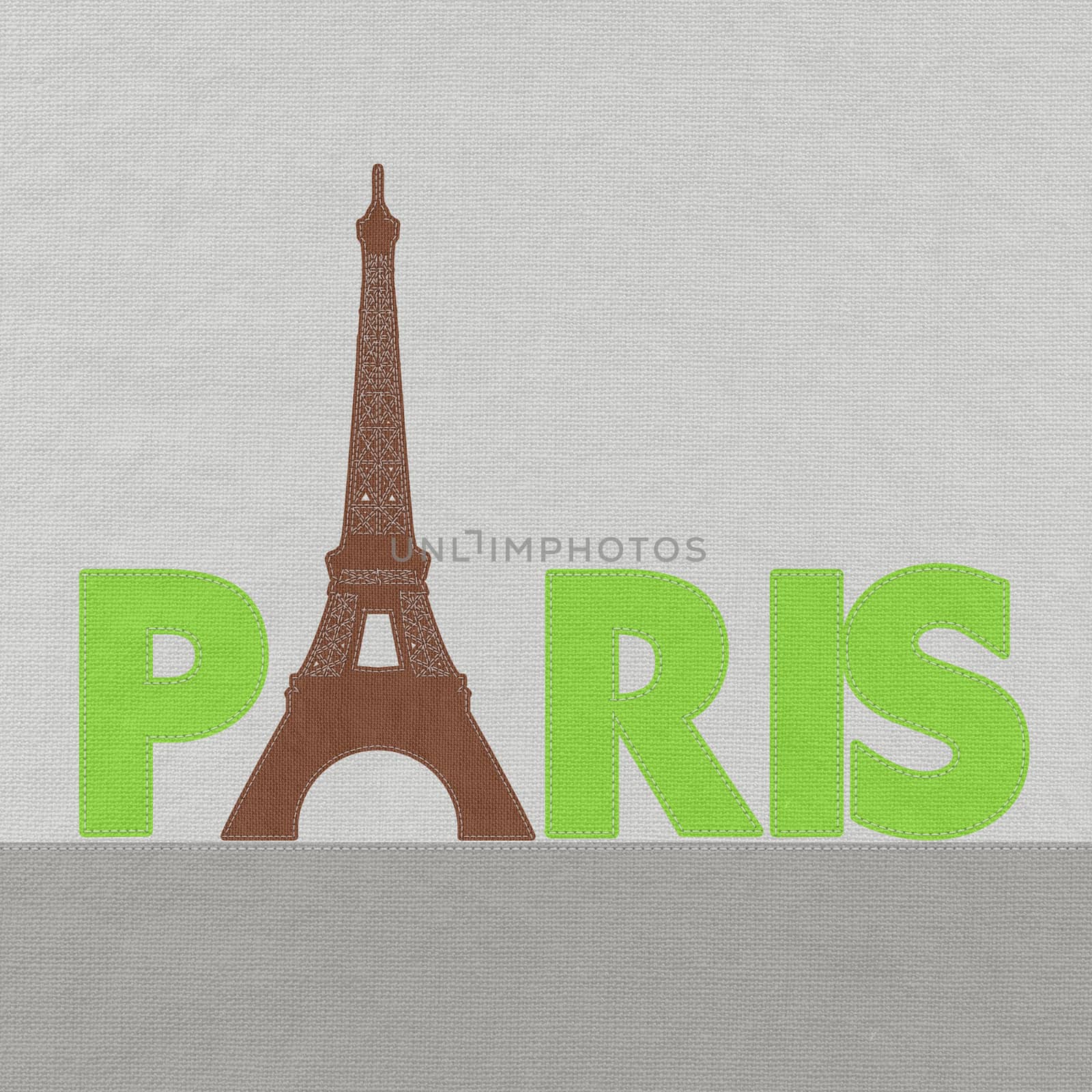 Eiffel tower, Paris. France in stitch style on fabric background