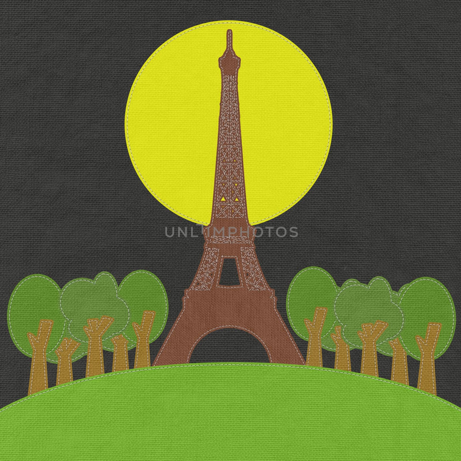 Eiffel tower, Paris. France in stitch style on fabric background by basketman23