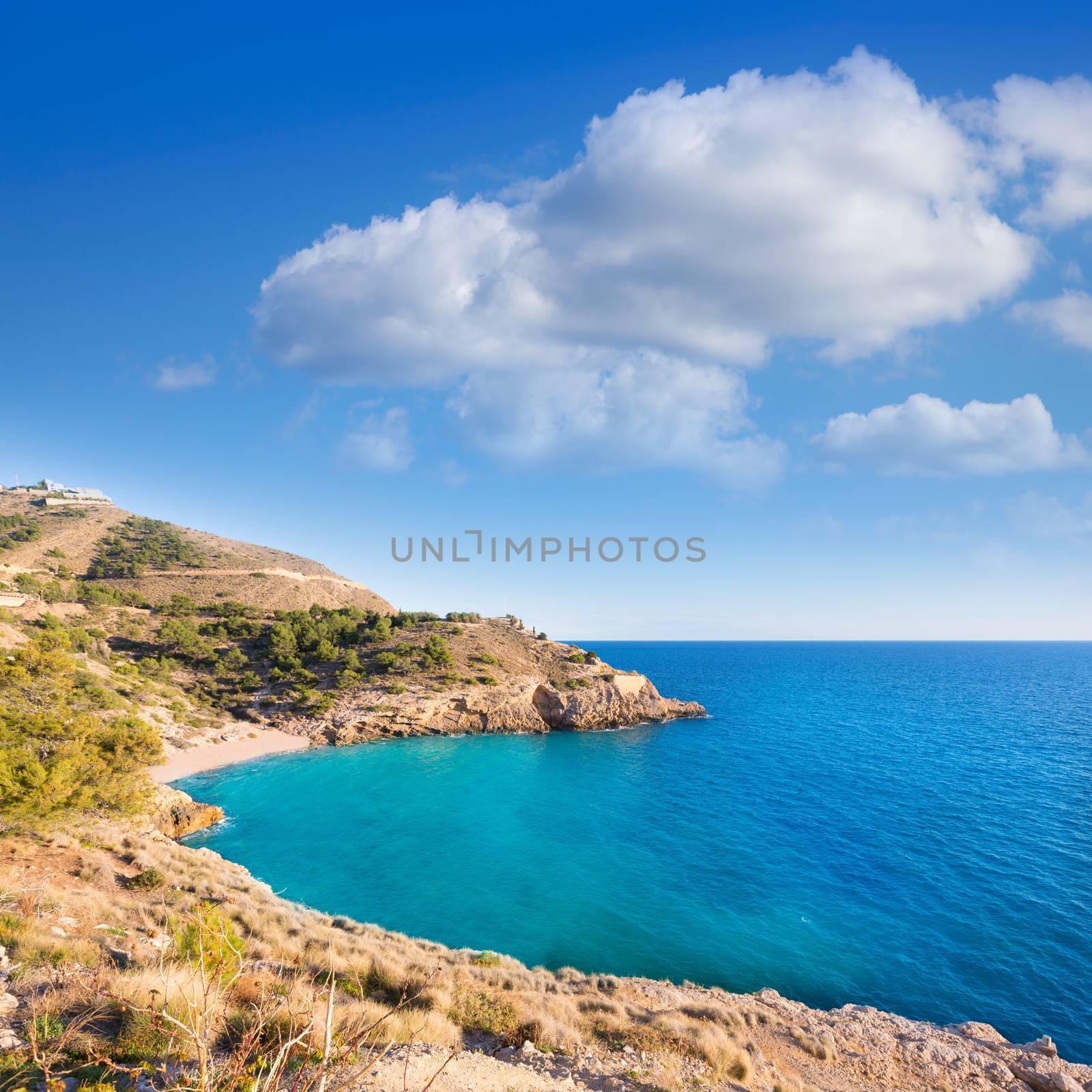 Benidorm Alicante cala Ti Ximo beach in Blue Mediterranean Spain