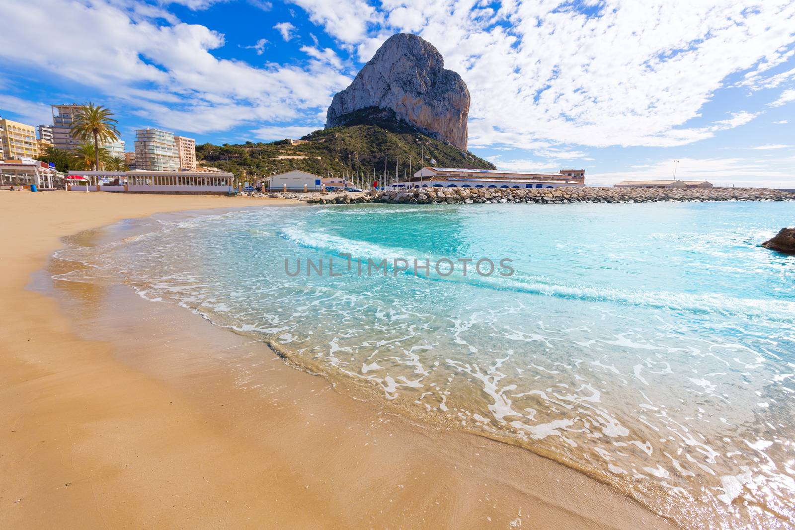 Calpe playa Cantal Roig beach near Penon de Ifach at Alicante spain