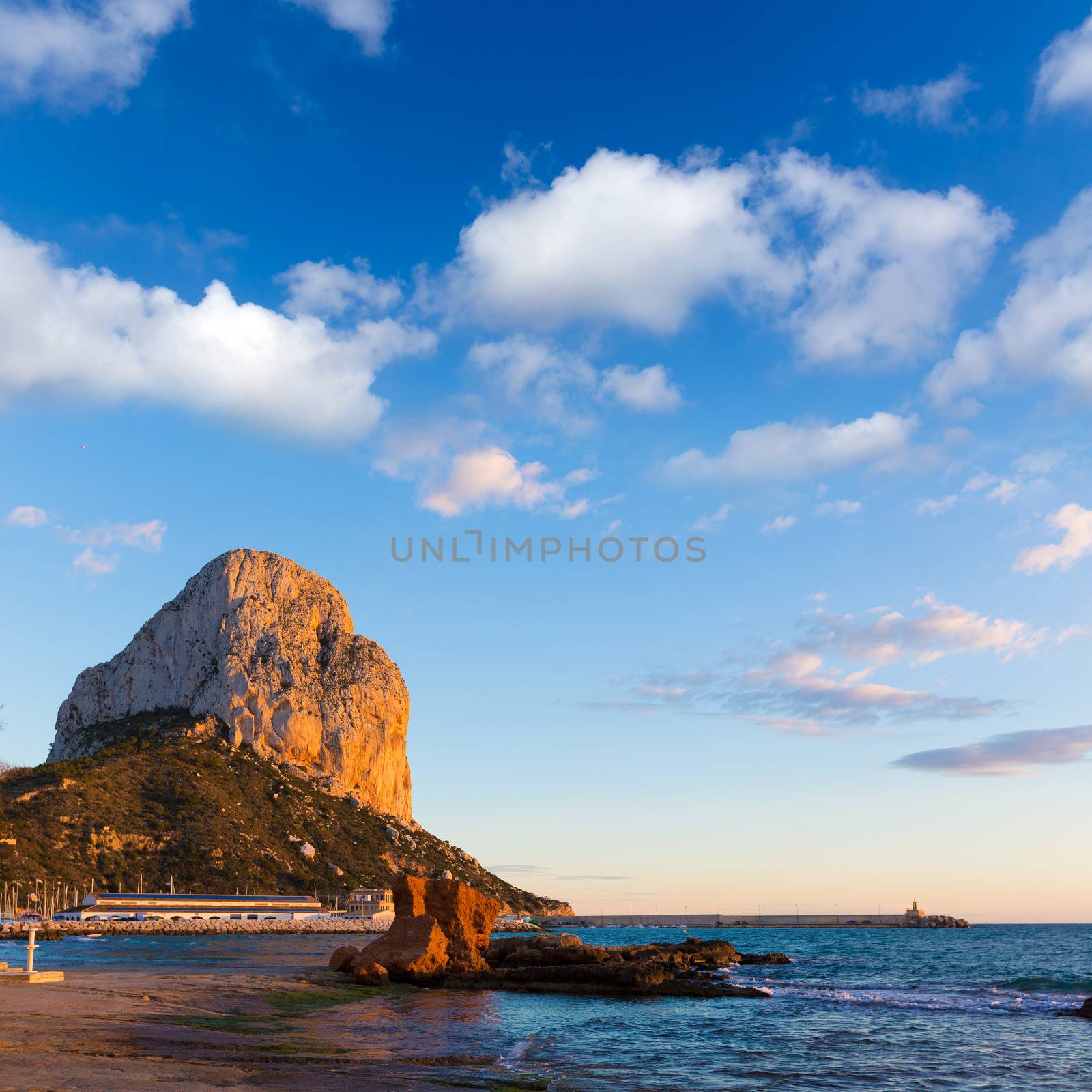 Calpe Alicante sunset at beach Cantal Roig in Mediterranean Spain