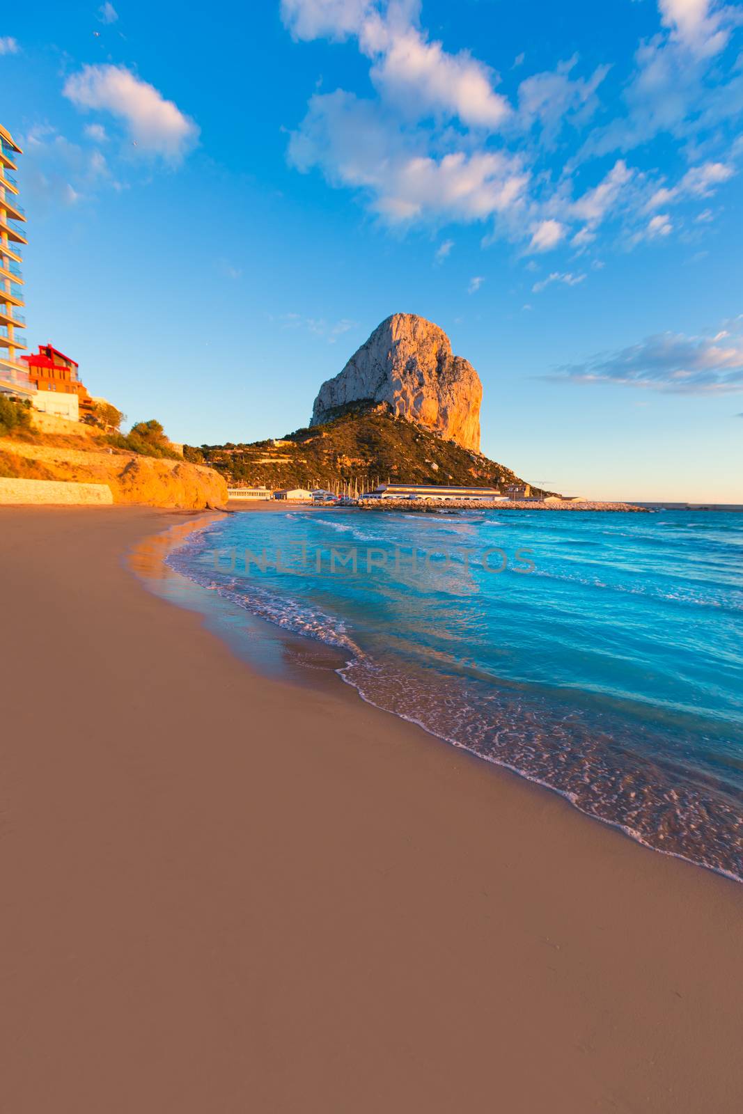 Calpe Alicante sunset at beach Cantal Roig in Mediterranean Spain