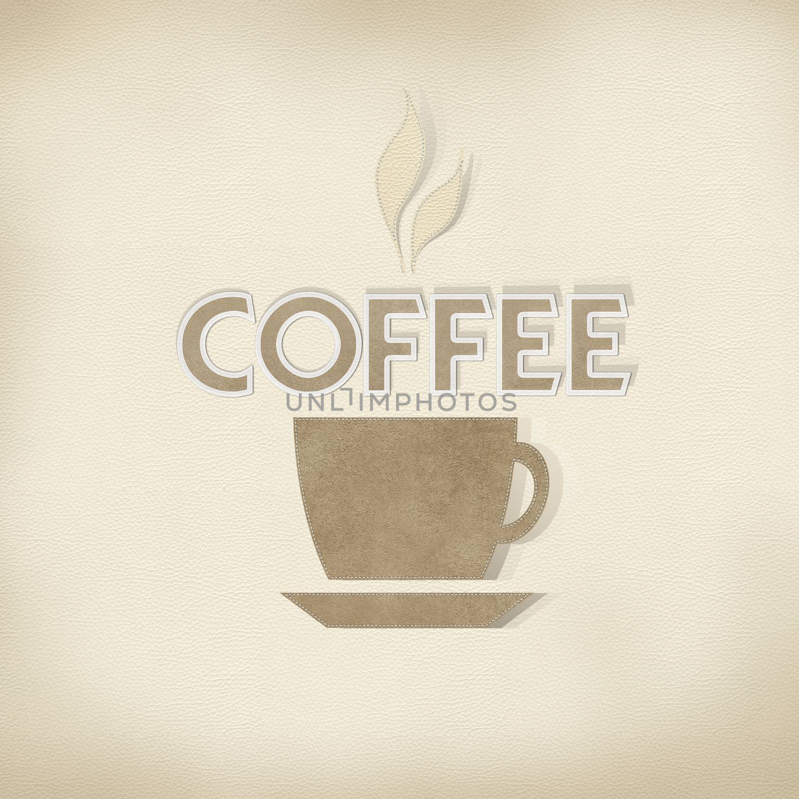 Coffee with stitch style on leather background by basketman23