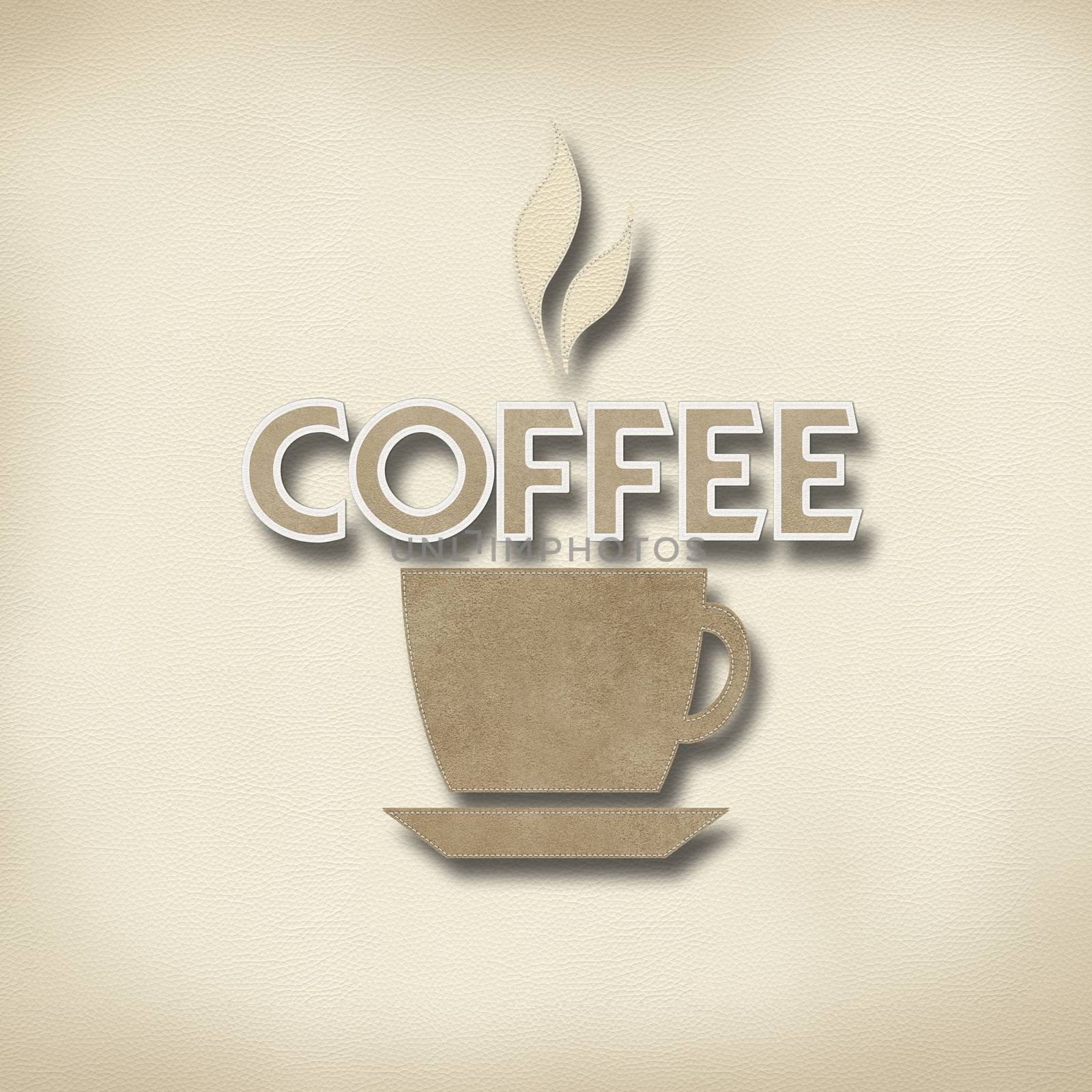 Coffee with stitch style on leather background