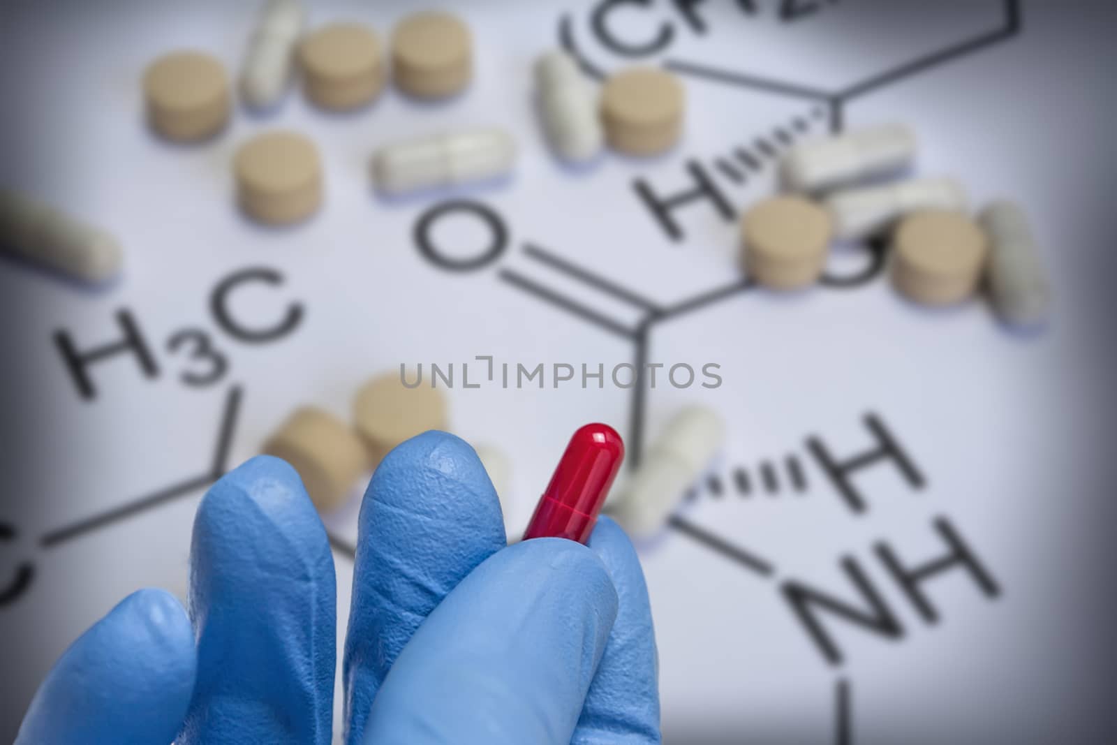 Chemistry science formula and tablets, Medicine symbol by digicomphoto