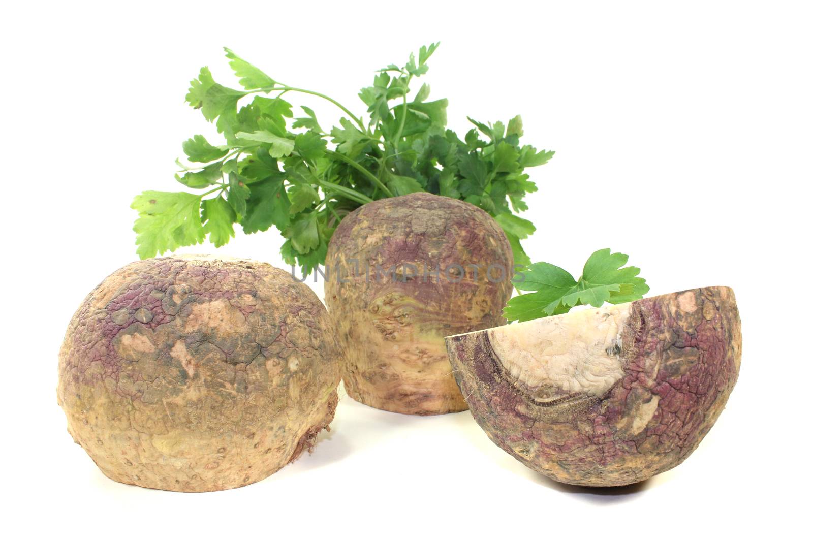 rutabaga with parsley on a bright background