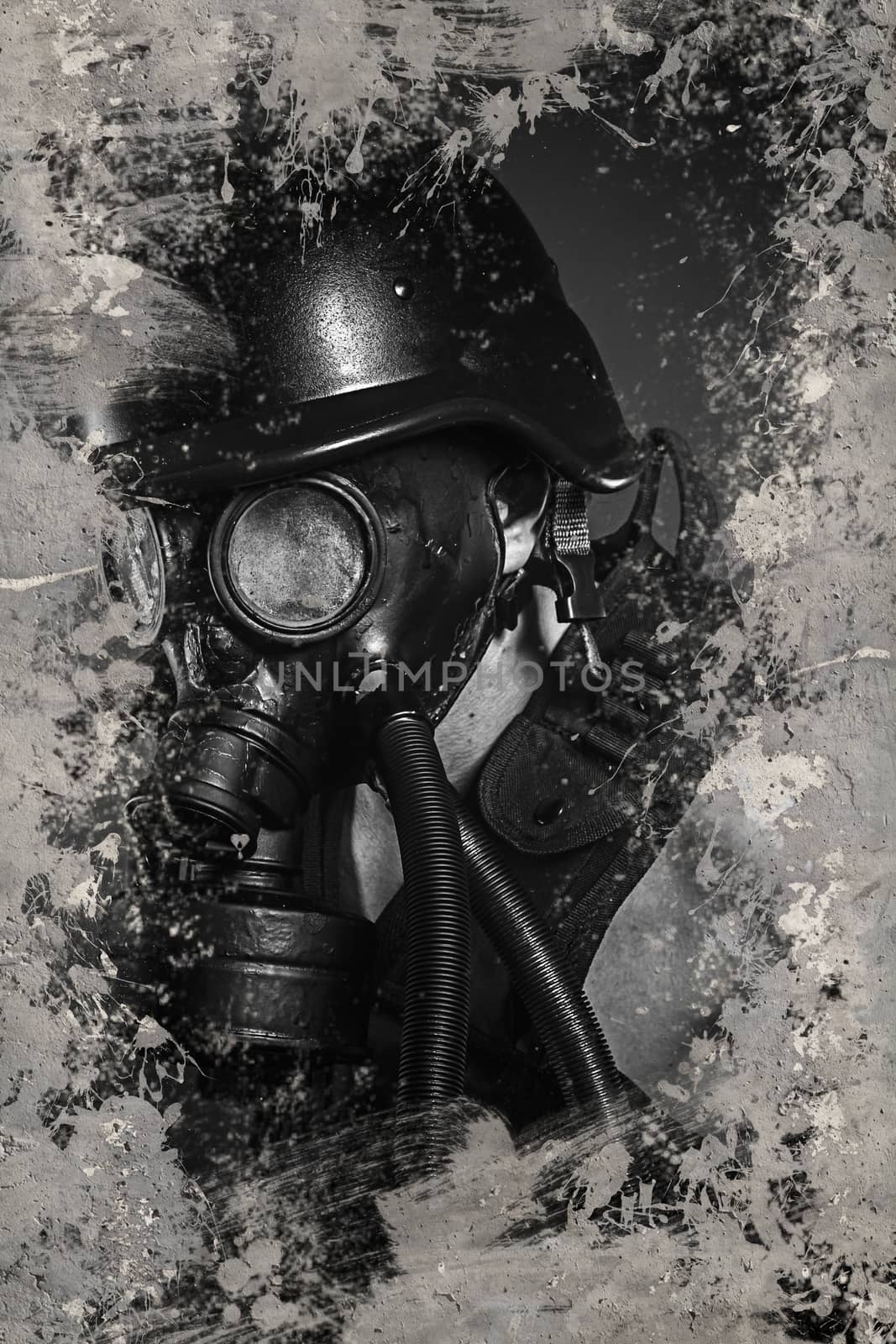 Man with gas black mask