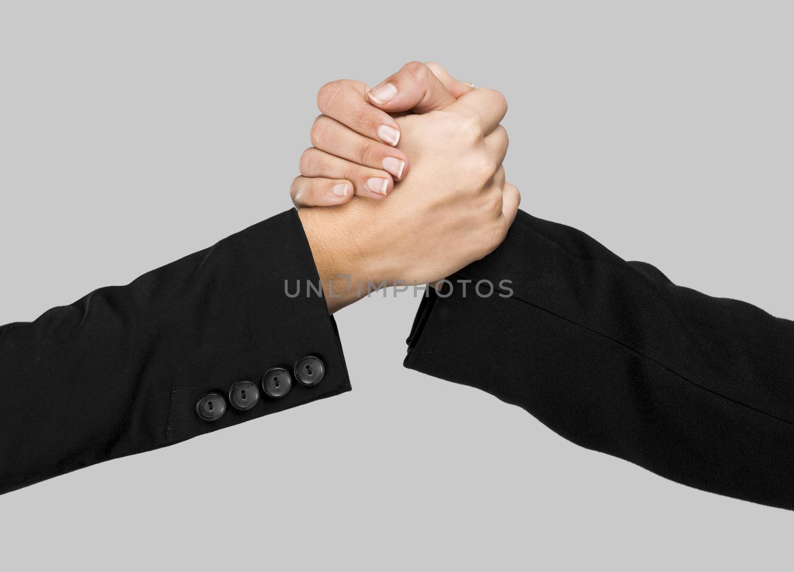 Greeting hands over a gray background