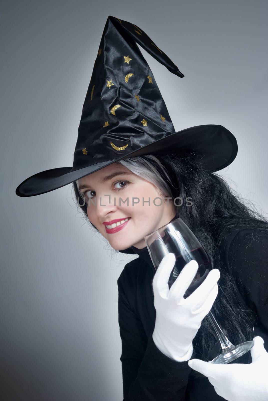 Portrait of a cute witch with hat with a Wine glass by Anpet2000