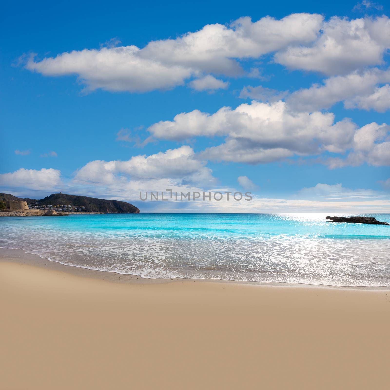 Moraira Playa la Ampolla beach in Teulada Alicante at Mediterranean Spain