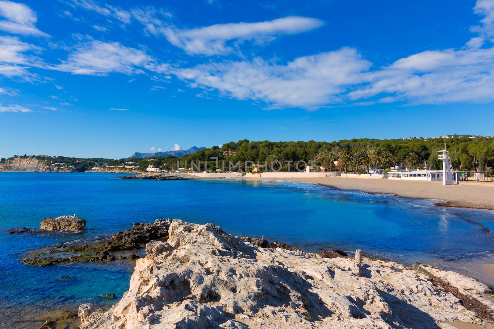 Moraira Playa la Ampolla beach in Teulada Alicante at Mediterranean Spain