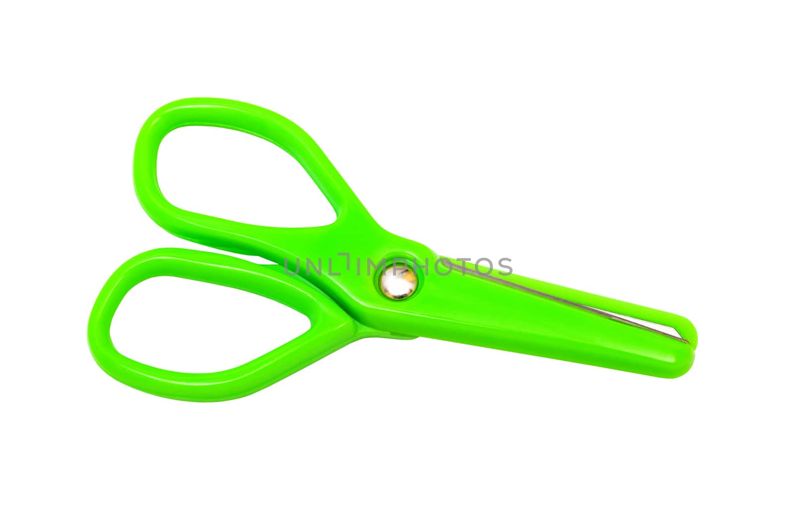 Modern green scissors on a white background